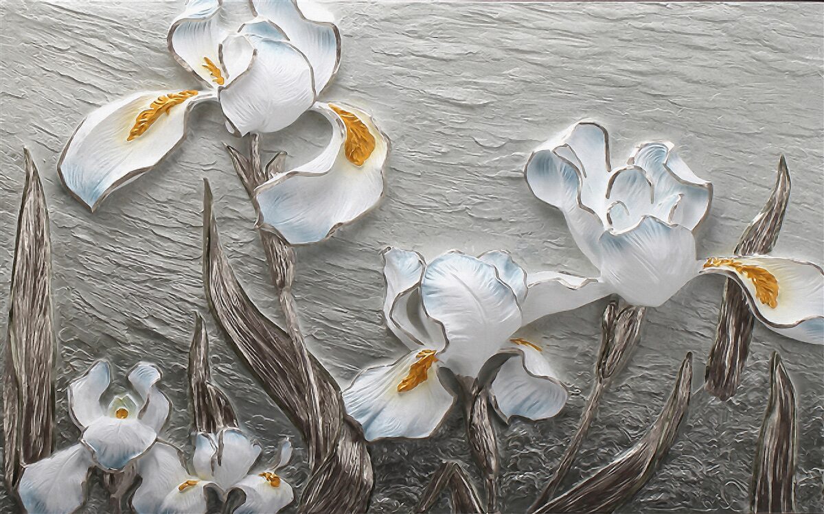 Fototapeta Śnieżnobiałe irysy w silnym podmuchu wiatru