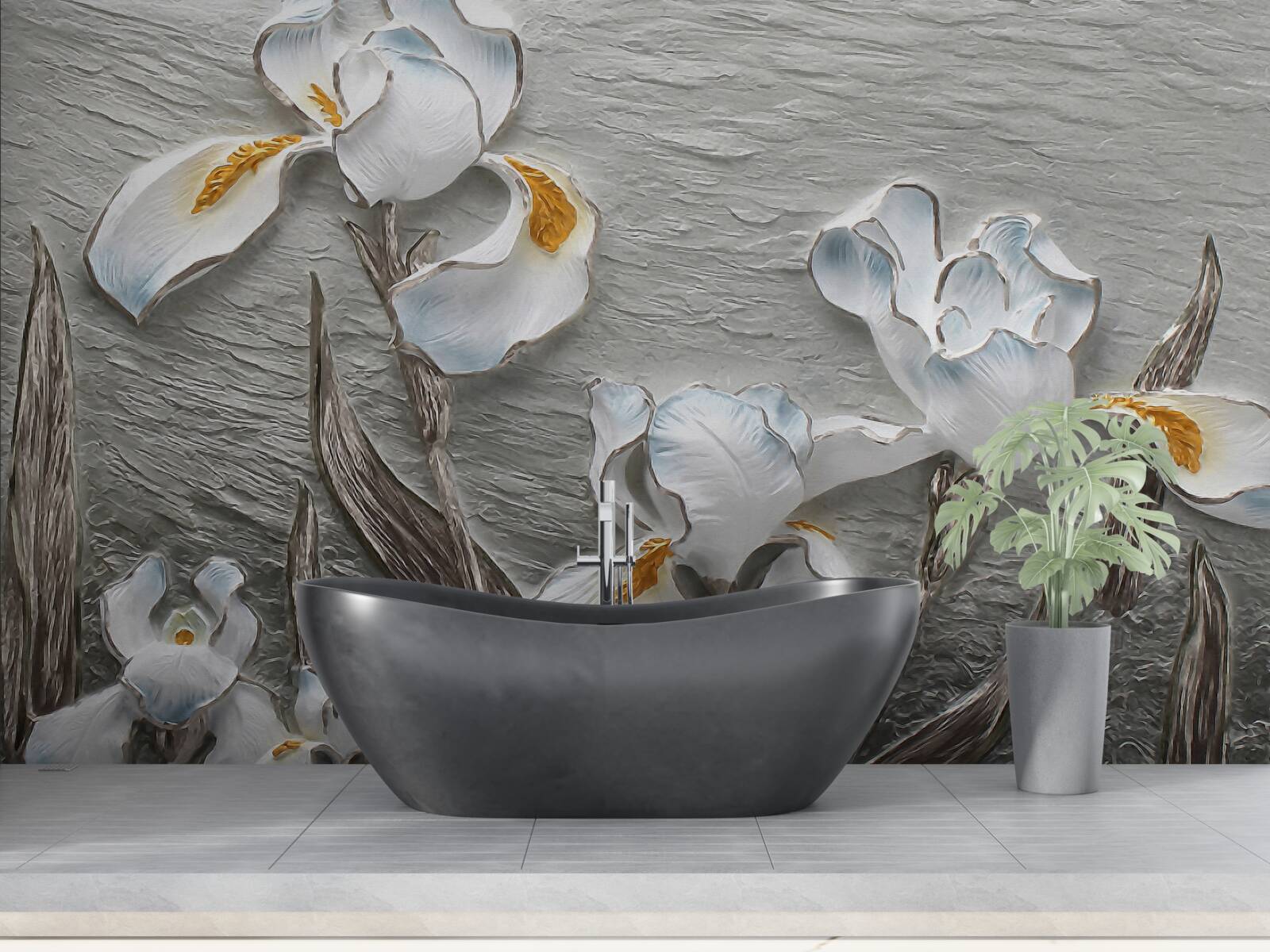 Fototapeta Śnieżnobiałe irysy w silnym podmuchu wiatru