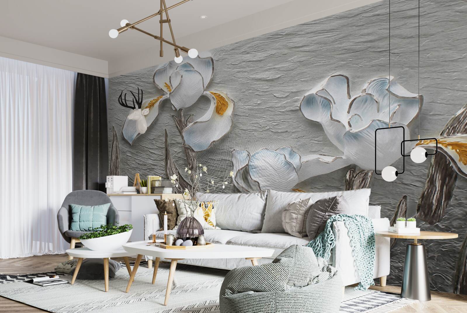 Fototapeta Śnieżnobiałe irysy w silnym podmuchu wiatru