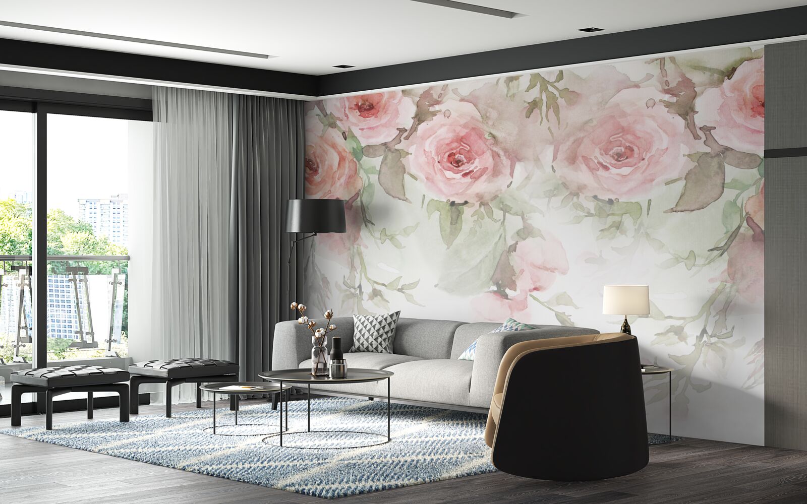 Fototapeta zwisają ogromne, różowe kwiaty