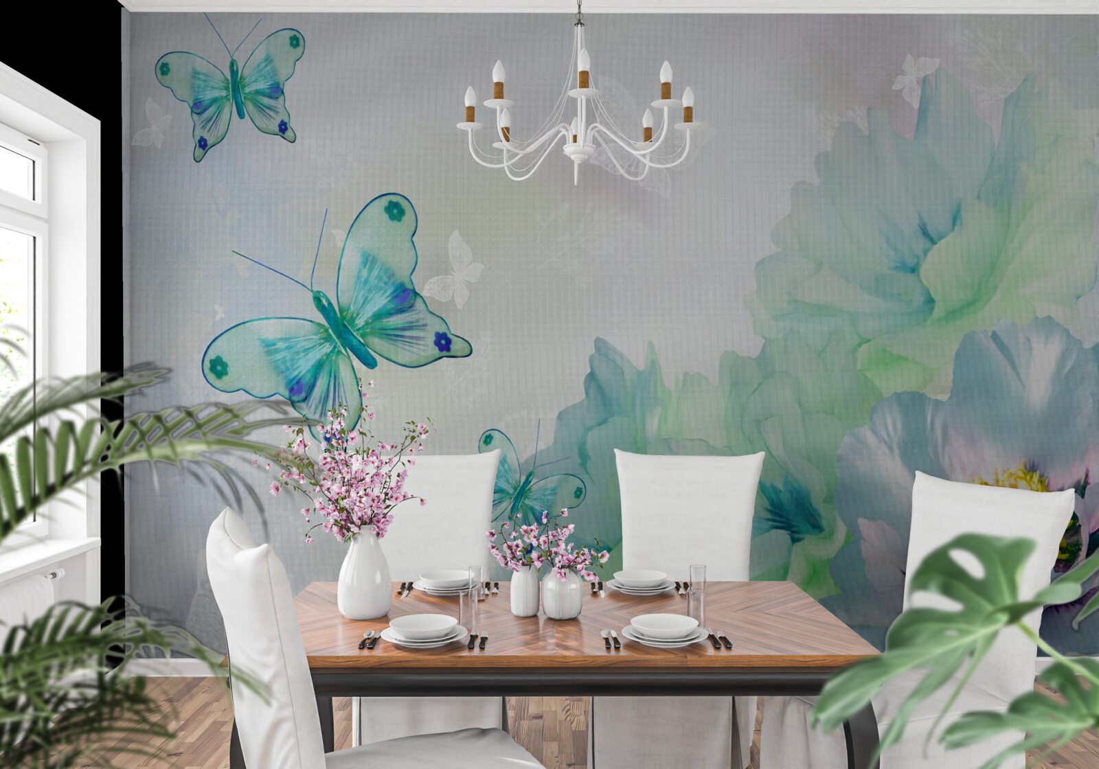 Fototapeta kwiaty czułości i skrzydlate motyle