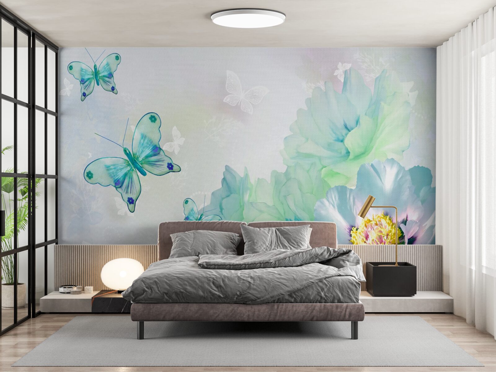 Fototapeta kwiaty czułości i skrzydlate motyle