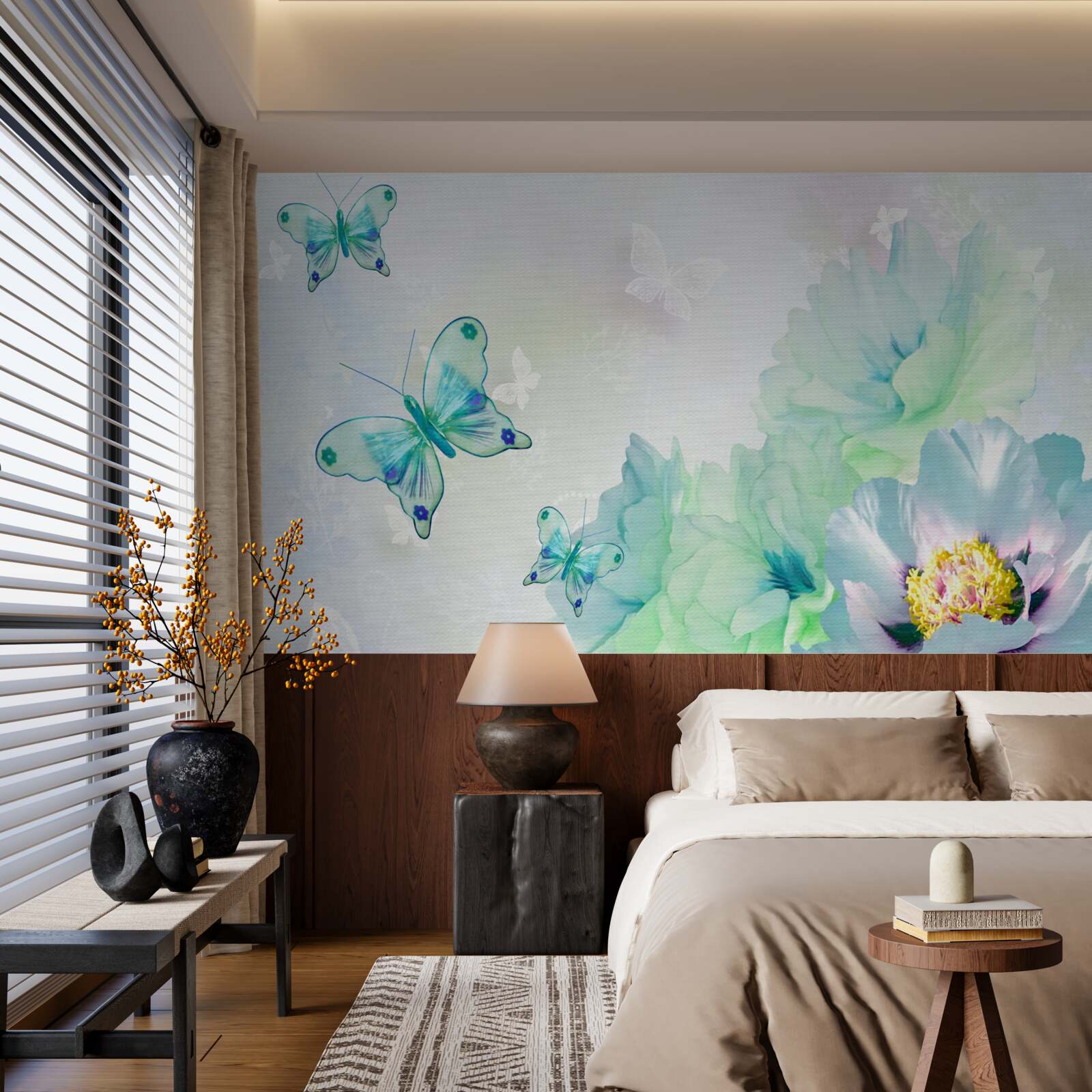 Fototapeta kwiaty czułości i skrzydlate motyle