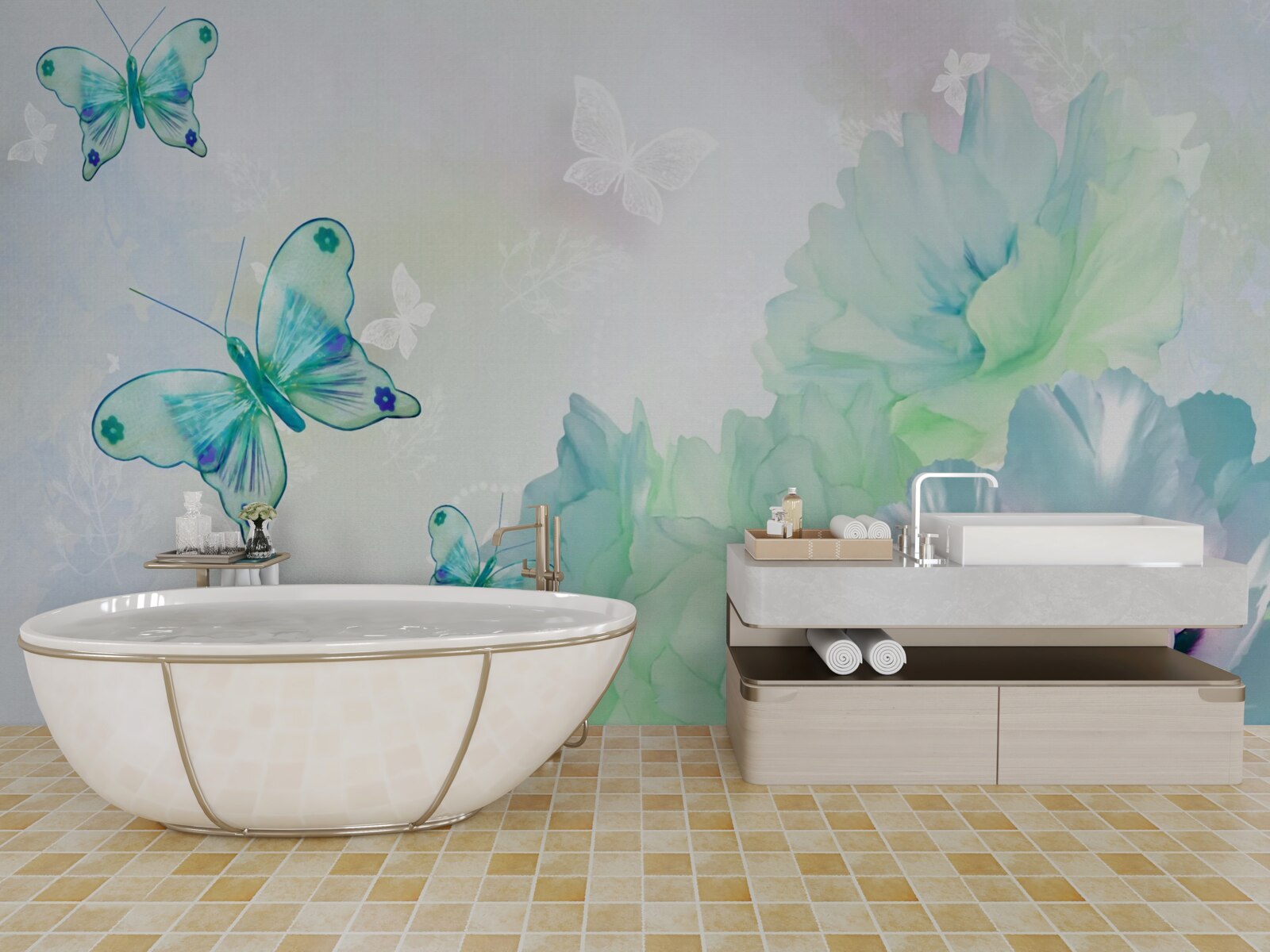 Fototapeta kwiaty czułości i skrzydlate motyle