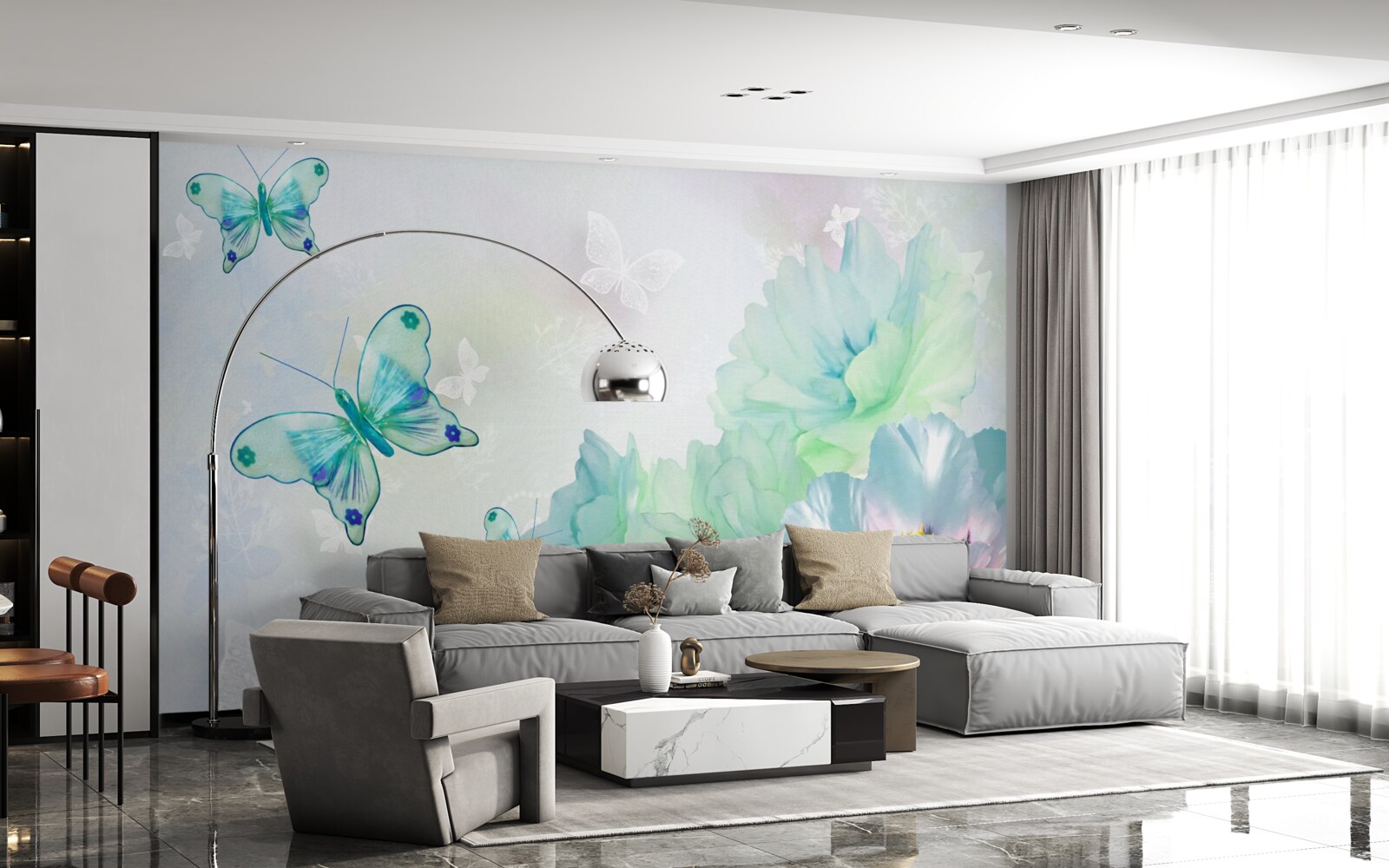 Fototapeta kwiaty czułości i skrzydlate motyle