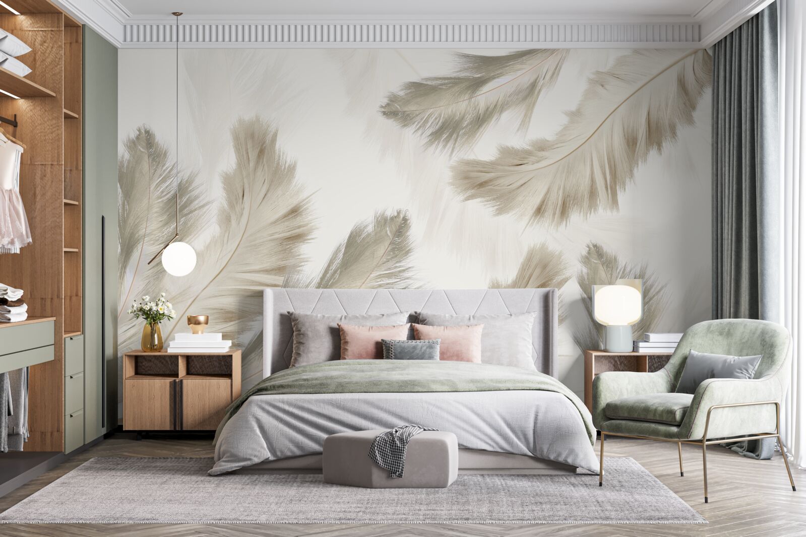 Fototapeta puszyste pióra unoszące się w powietrzu