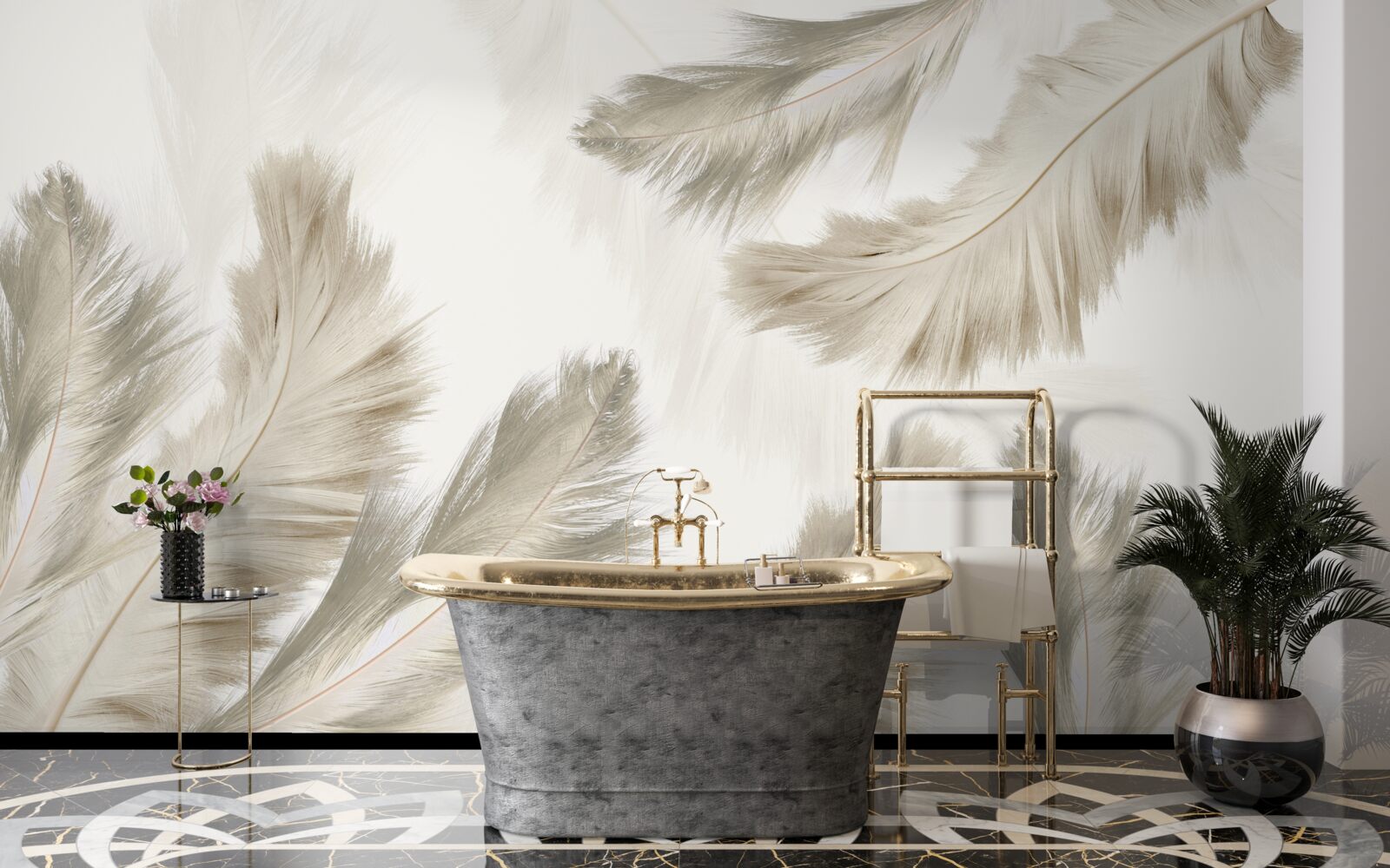 Fototapeta puszyste pióra unoszące się w powietrzu