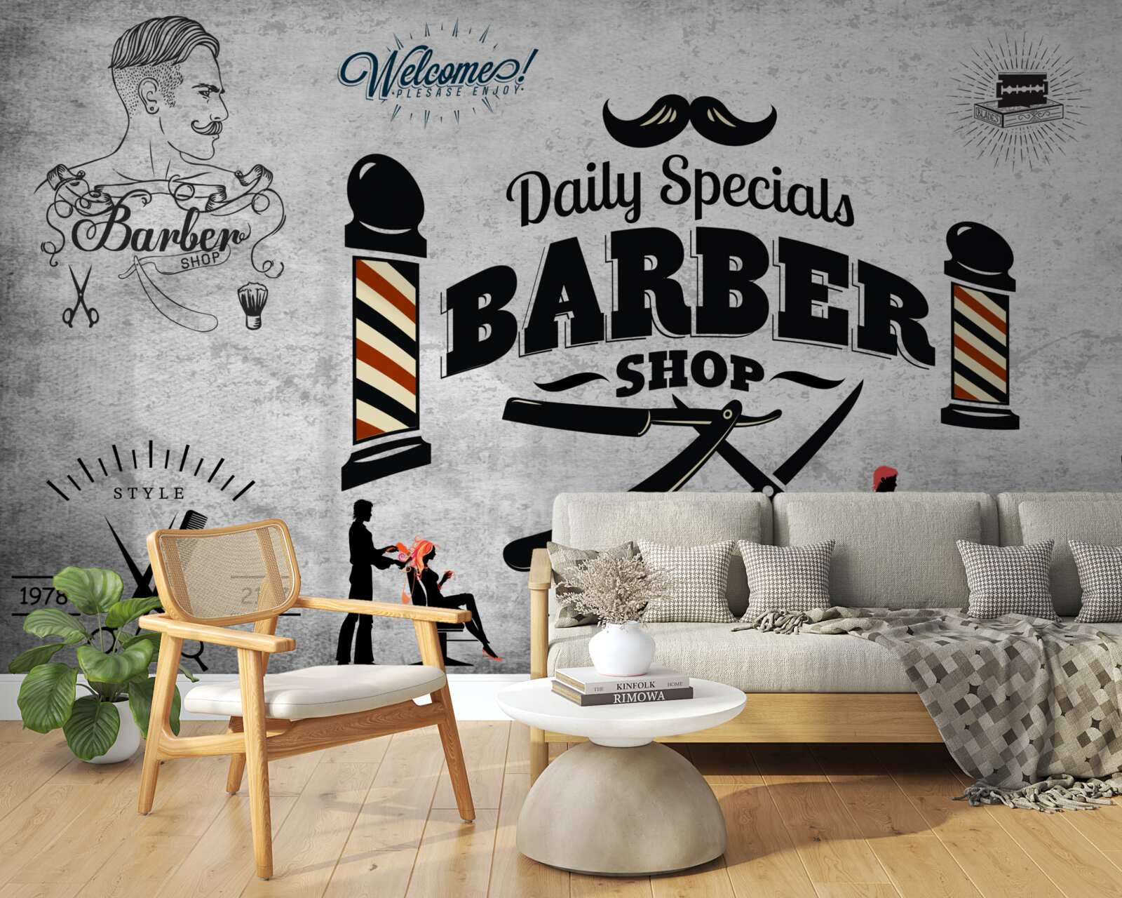 Fototapeta reklama salonu fryzjerskiego na fasadzie