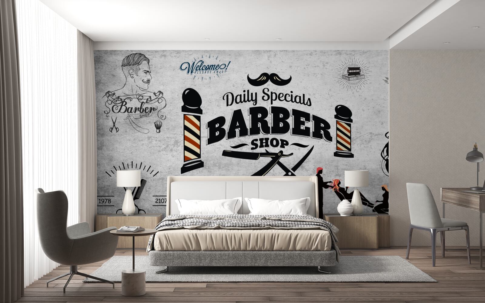 Fototapeta reklama salonu fryzjerskiego na fasadzie