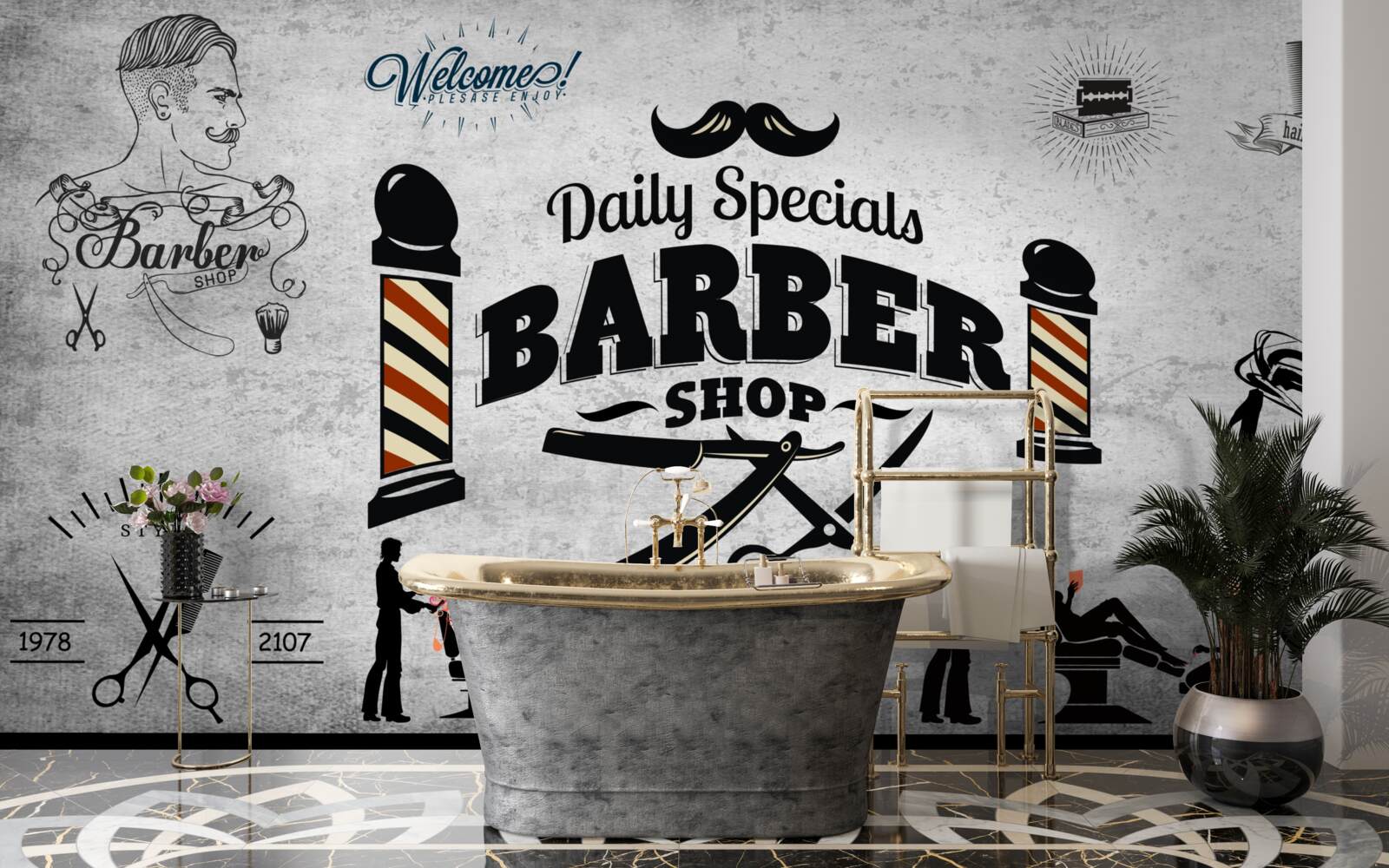 Fototapeta reklama salonu fryzjerskiego na fasadzie