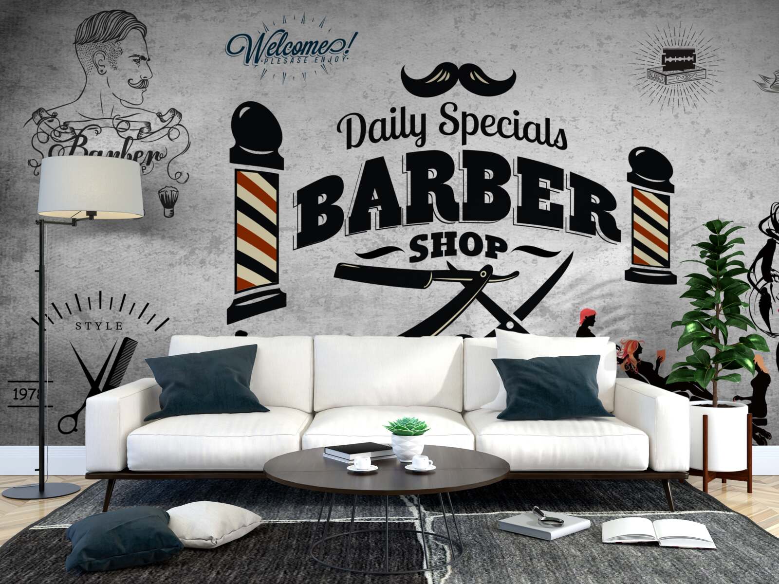 Fototapeta reklama salonu fryzjerskiego na fasadzie