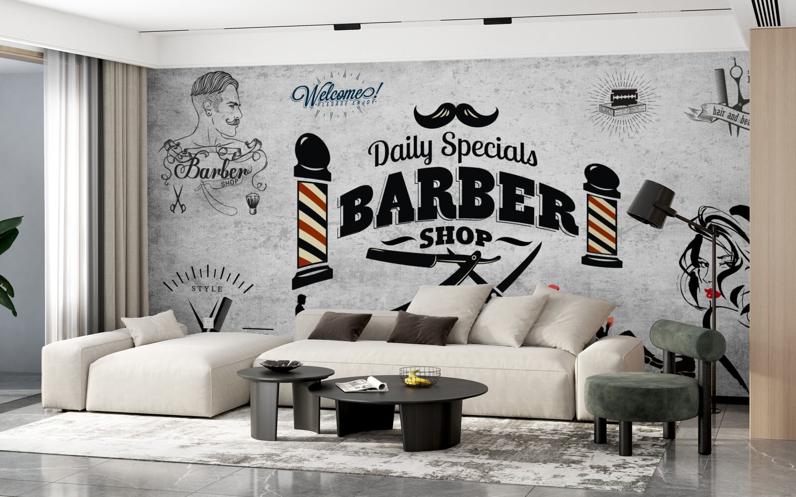 Fototapeta reklama salonu fryzjerskiego na fasadzie