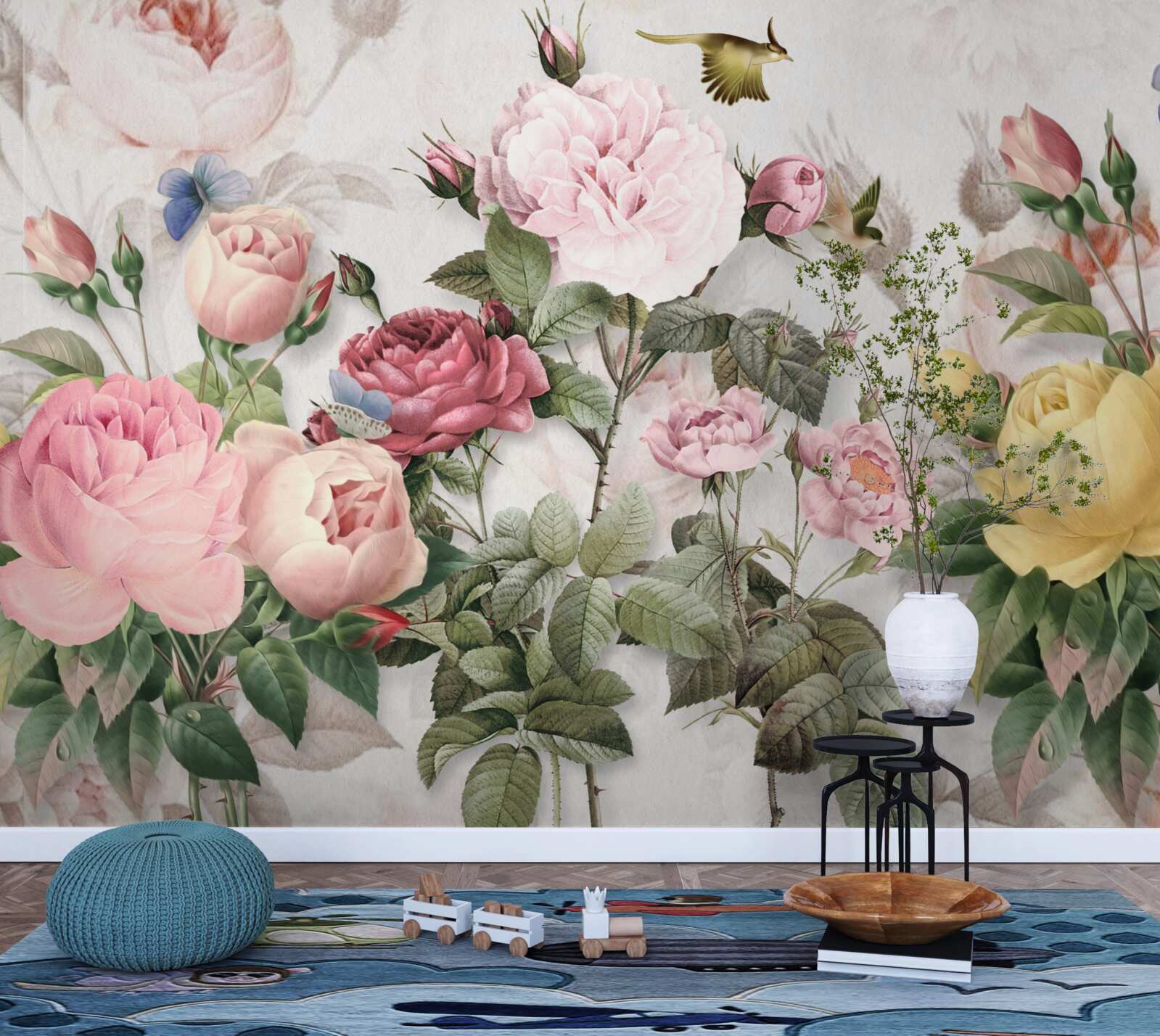 Fototapeta wybuchowy zestaw zieleni i letnich odcieni kwiatów