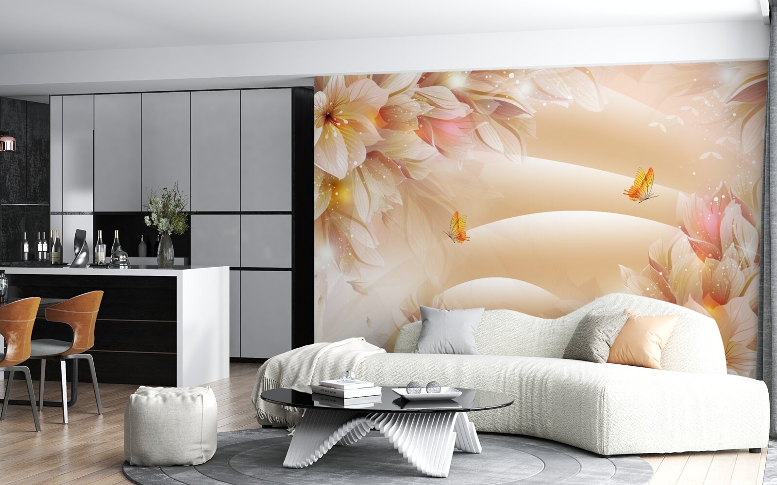 Fototapeta kwitnące pąki zdobią brązowy jedwab