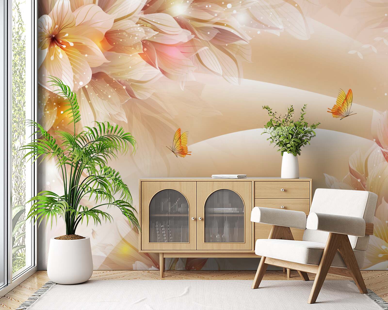 Fototapeta kwitnące pąki zdobią brązowy jedwab