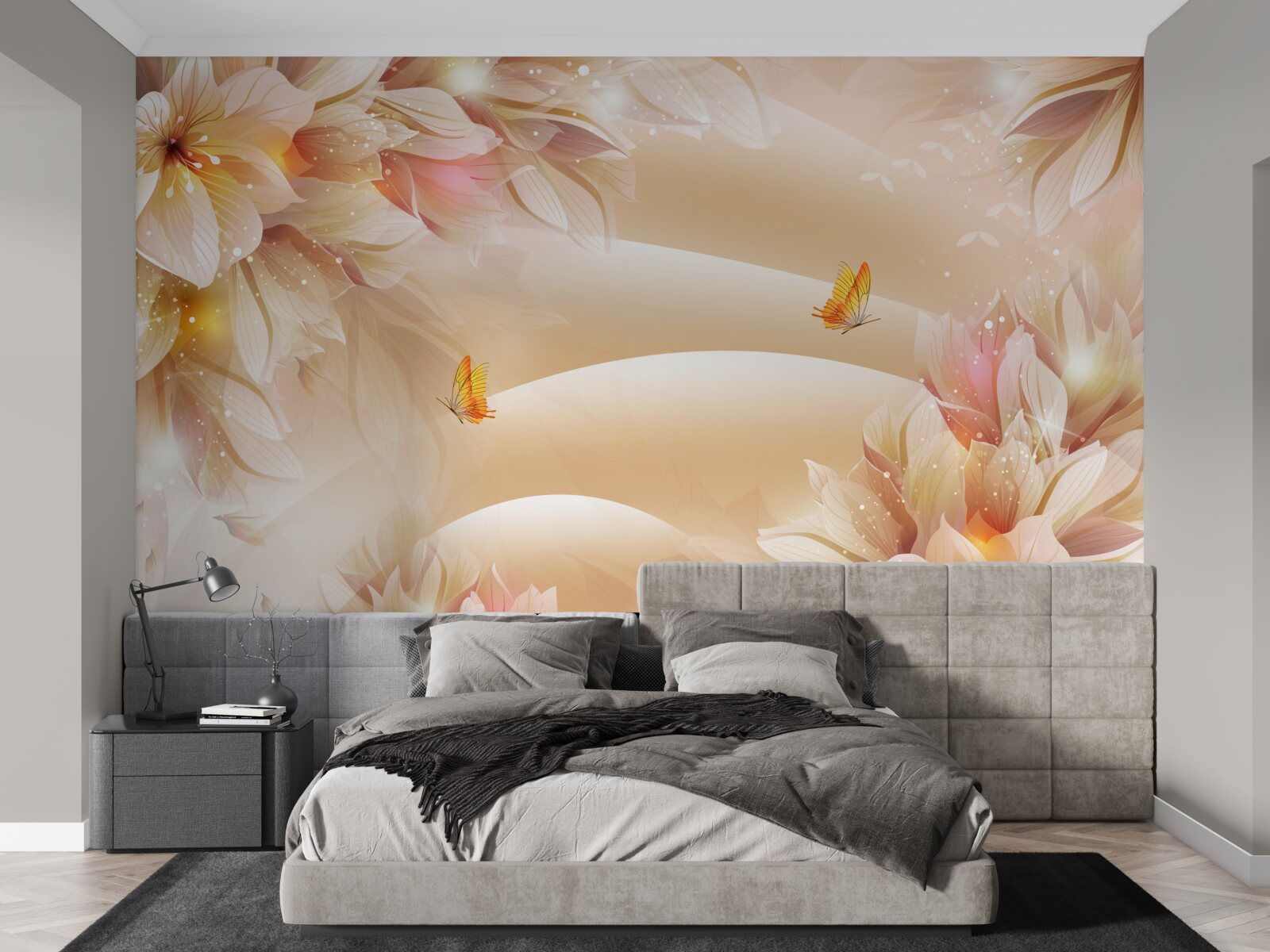 Fototapeta kwitnące pąki zdobią brązowy jedwab