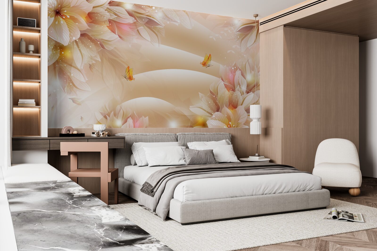 Fototapeta kwitnące pąki zdobią brązowy jedwab