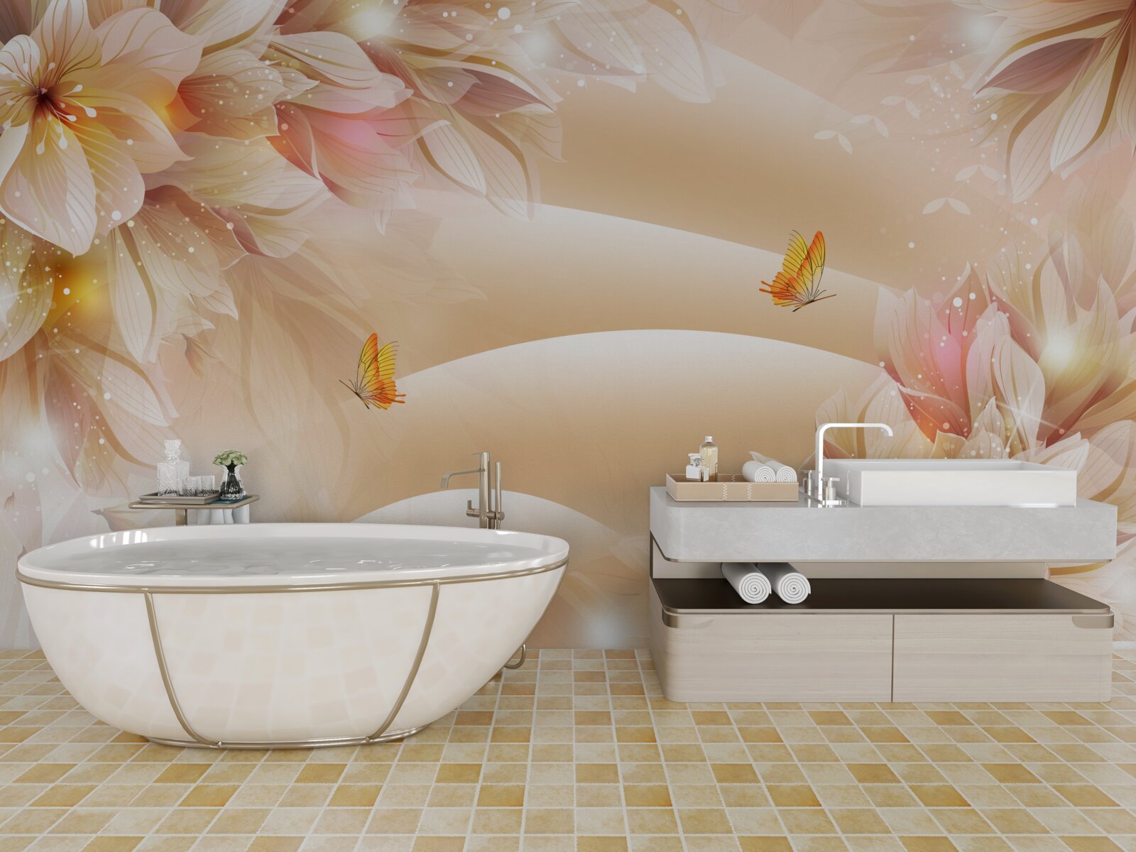 Fototapeta kwitnące pąki zdobią brązowy jedwab