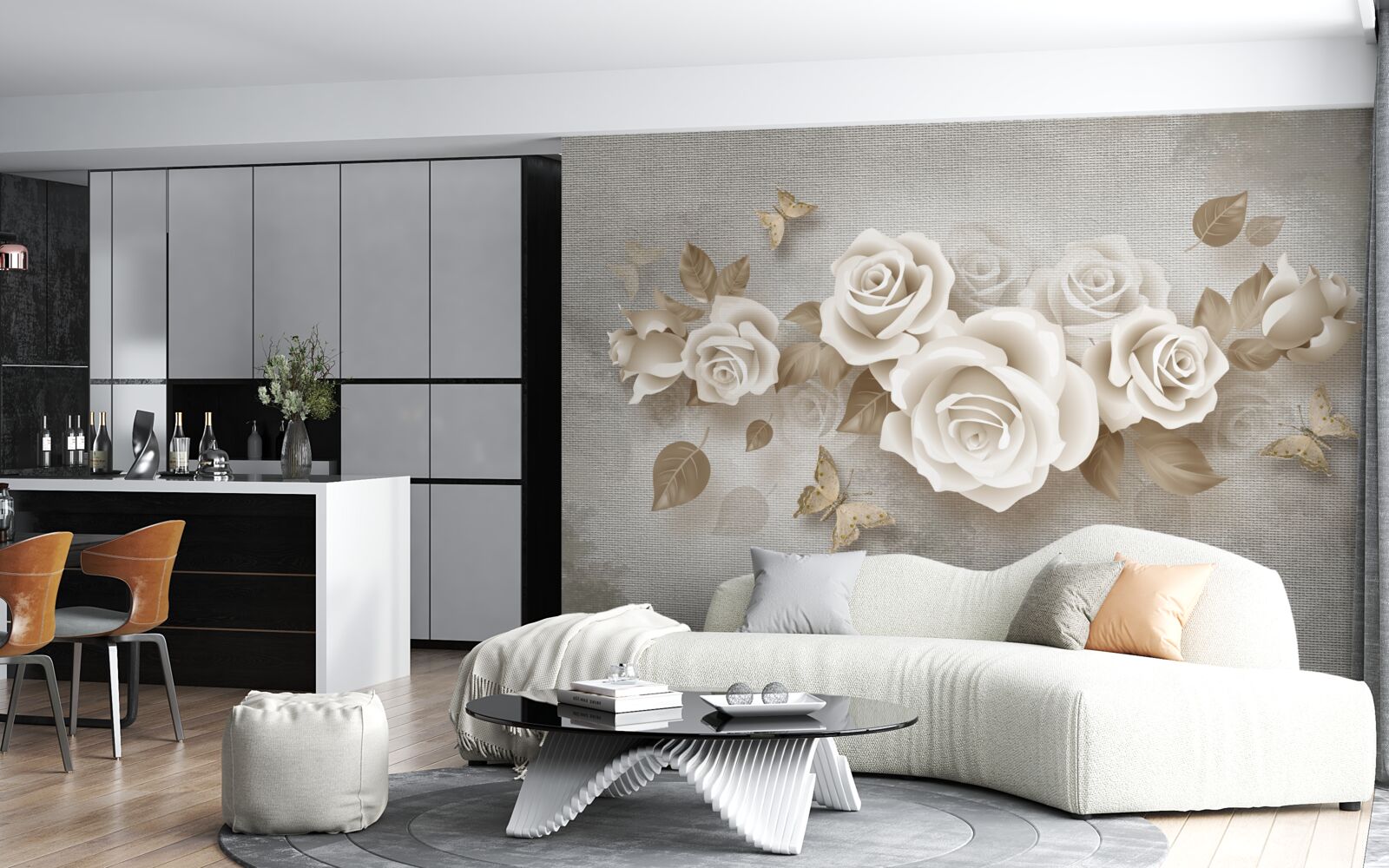 Fototapeta pełen wdzięku łodyga róży w kolorze kości słoniowej