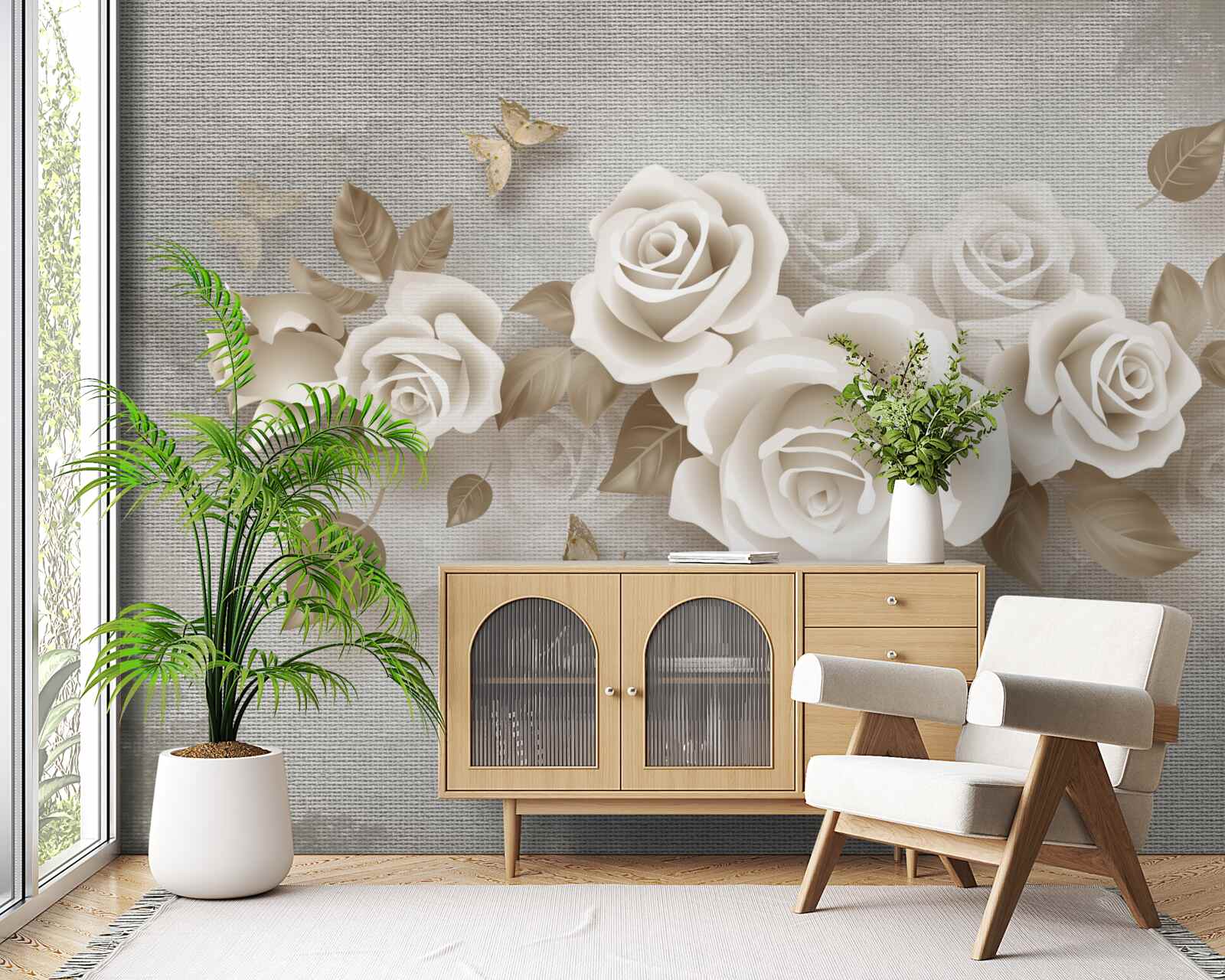 Fototapeta pełen wdzięku łodyga róży w kolorze kości słoniowej