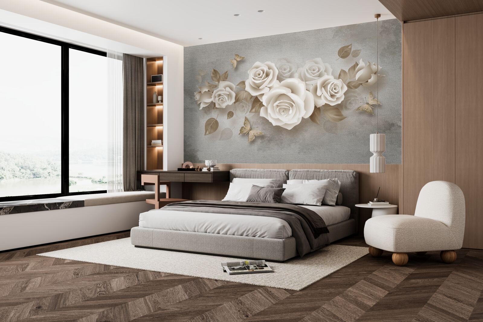 Fototapeta pełen wdzięku łodyga róży w kolorze kości słoniowej