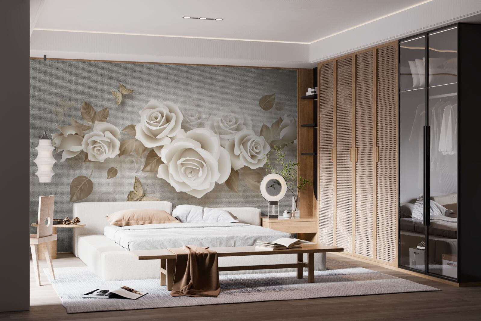 Fototapeta pełen wdzięku łodyga róży w kolorze kości słoniowej