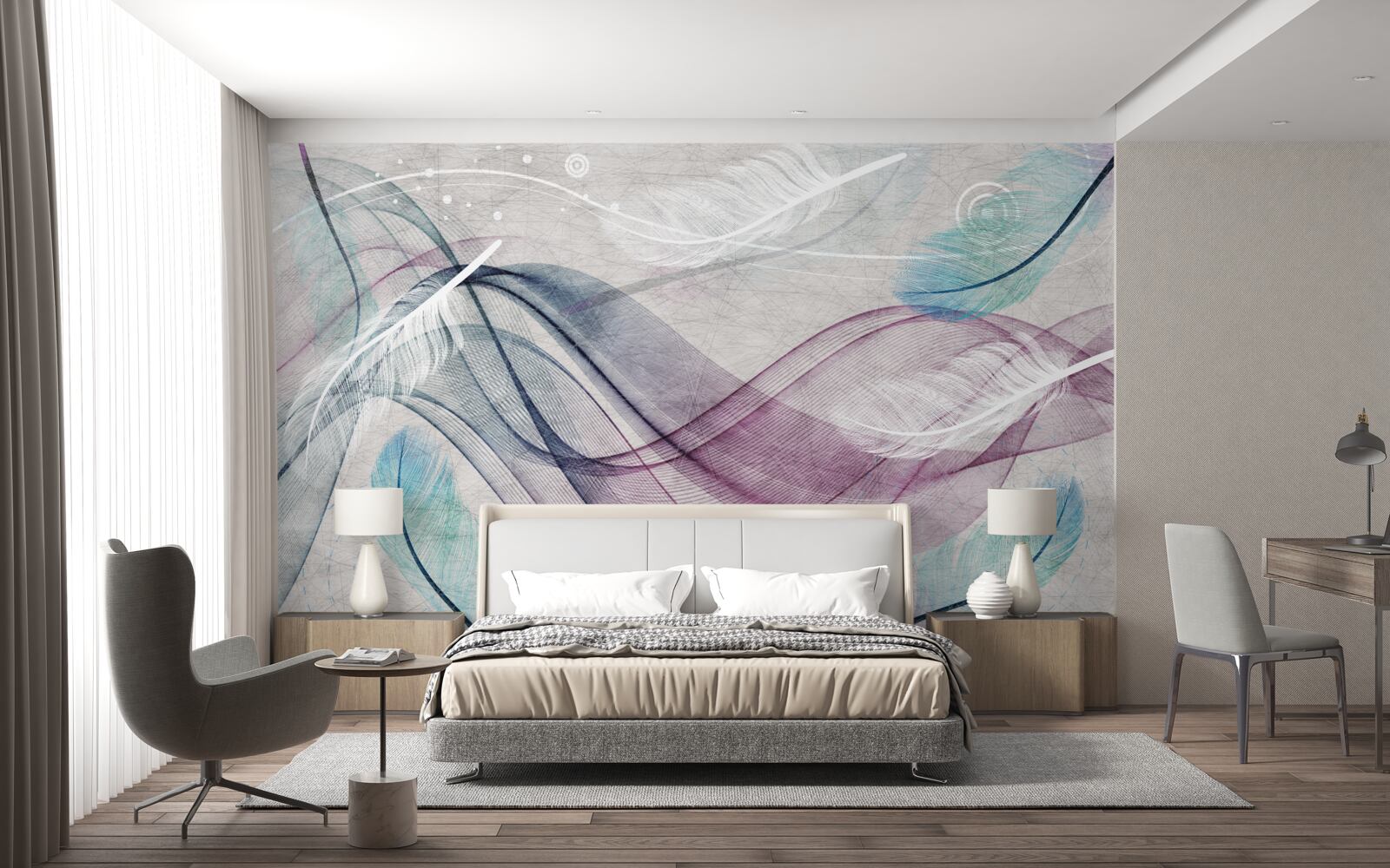 Fototapeta abstrakcja w kolorach piór i fal