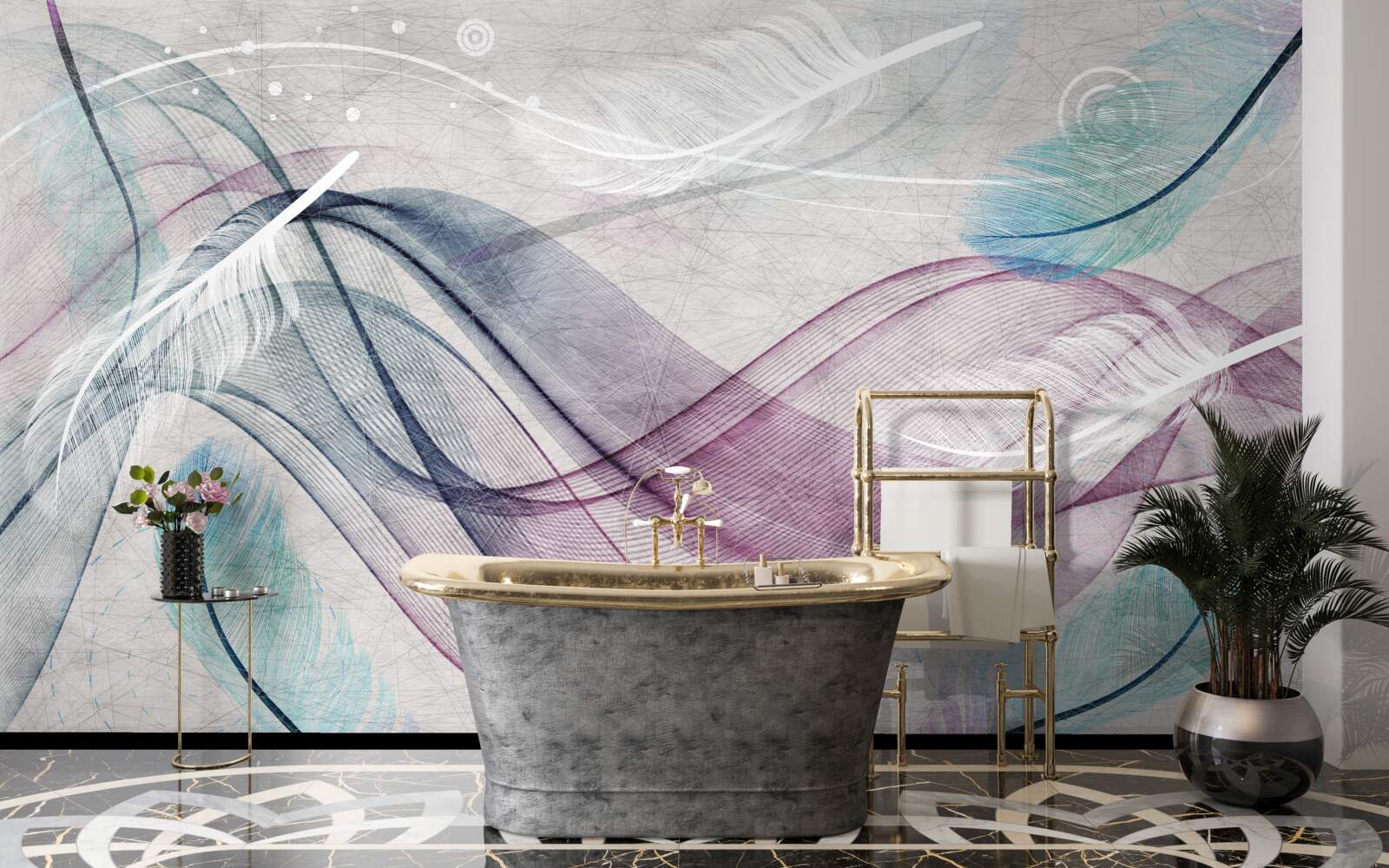 Fototapeta abstrakcja w kolorach piór i fal