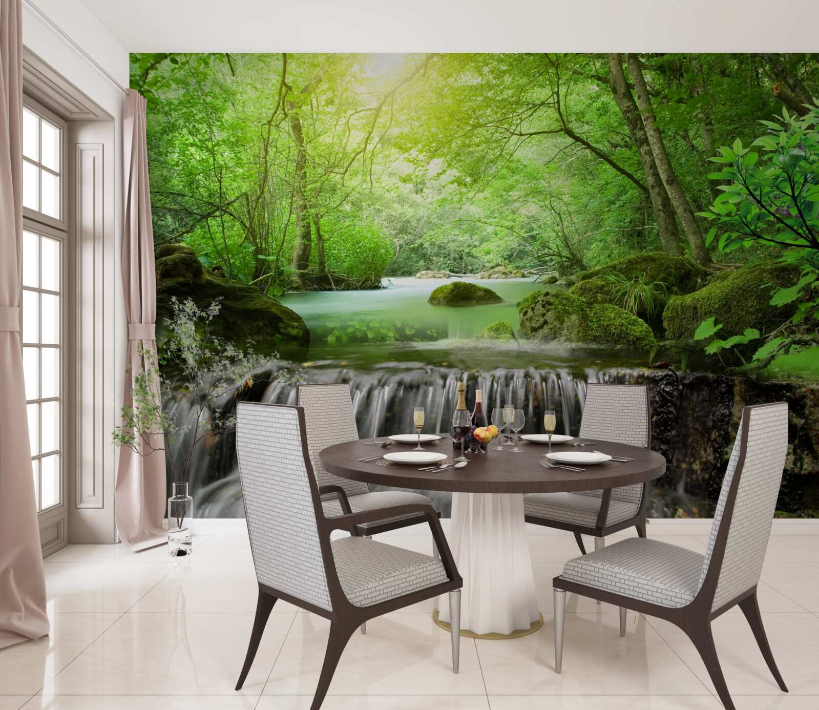 Fototapeta promienie słońca docierają do wodospadu