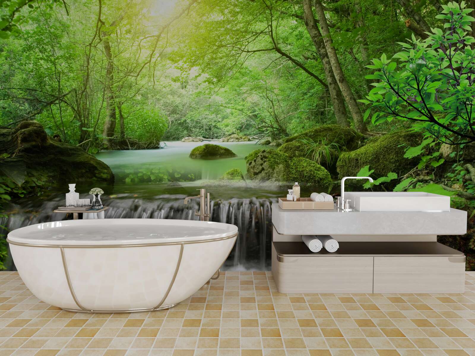 Fototapeta promienie słońca docierają do wodospadu