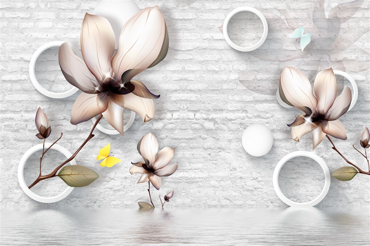 Fototapeta kolorowe pąki na niezwykłym ceglanym tle