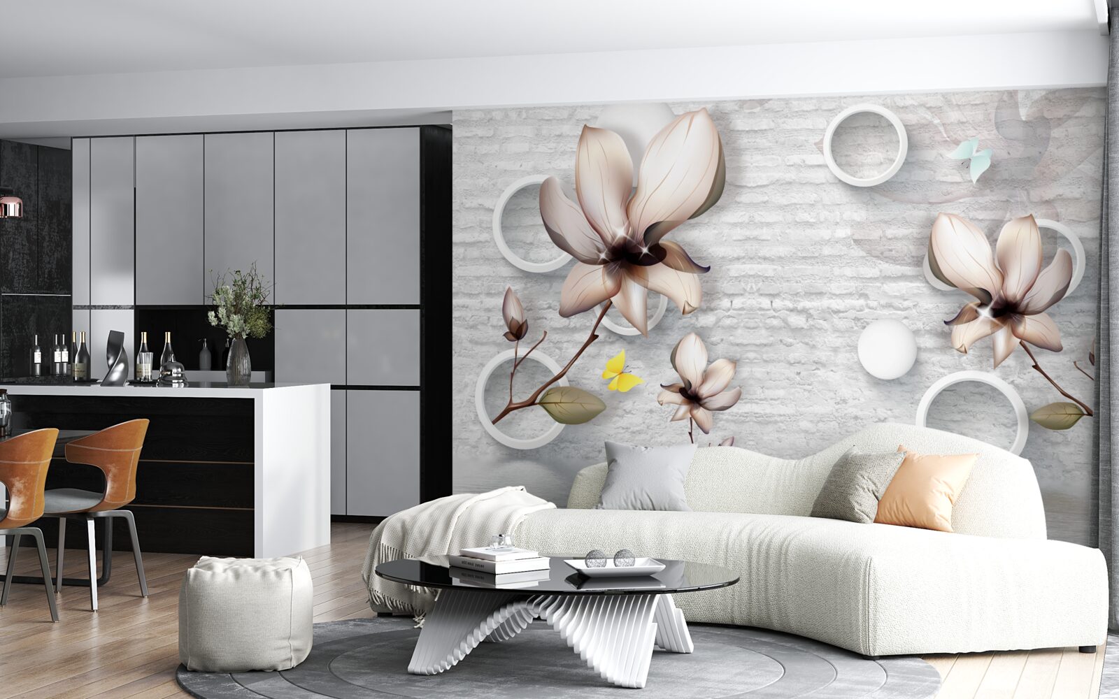 Fototapeta kolorowe pąki na niezwykłym ceglanym tle