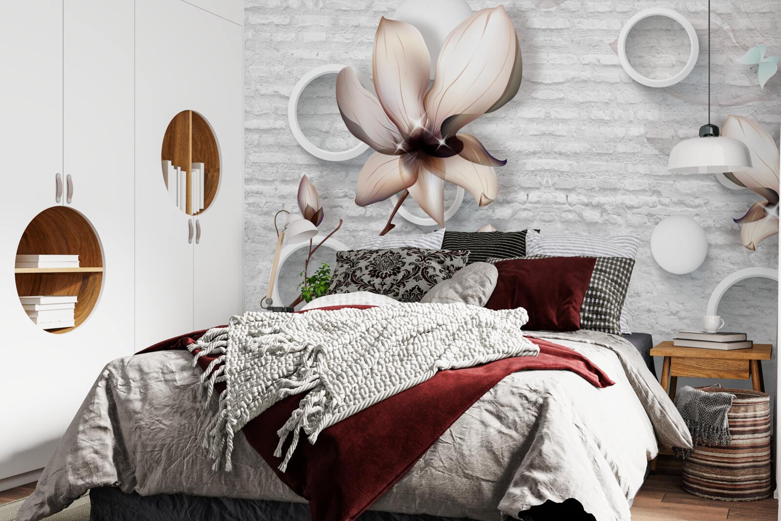 Fototapeta kolorowe pąki na niezwykłym ceglanym tle