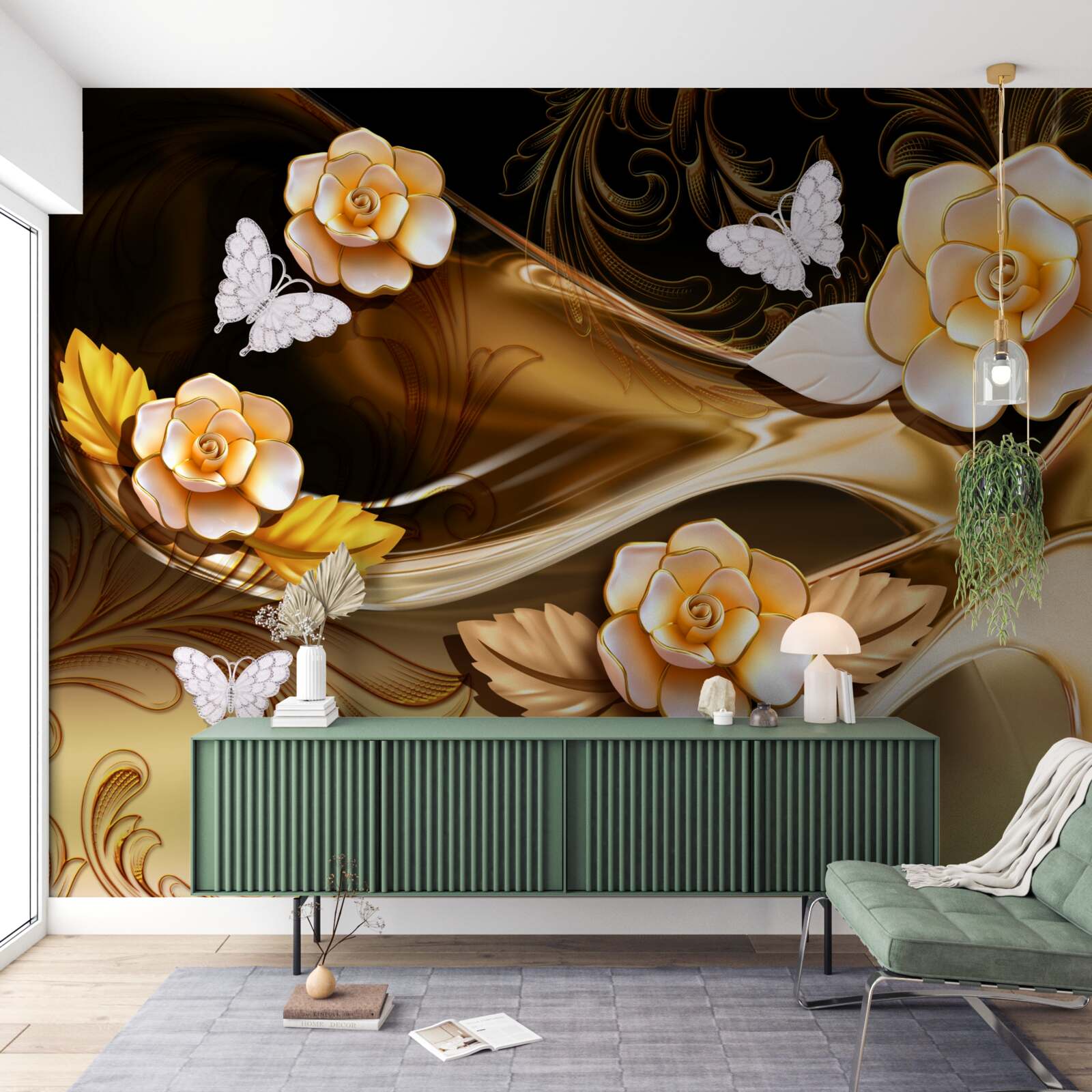 Fototapeta magnolie z kremowymi kwiatami na delikatnych gałązkach