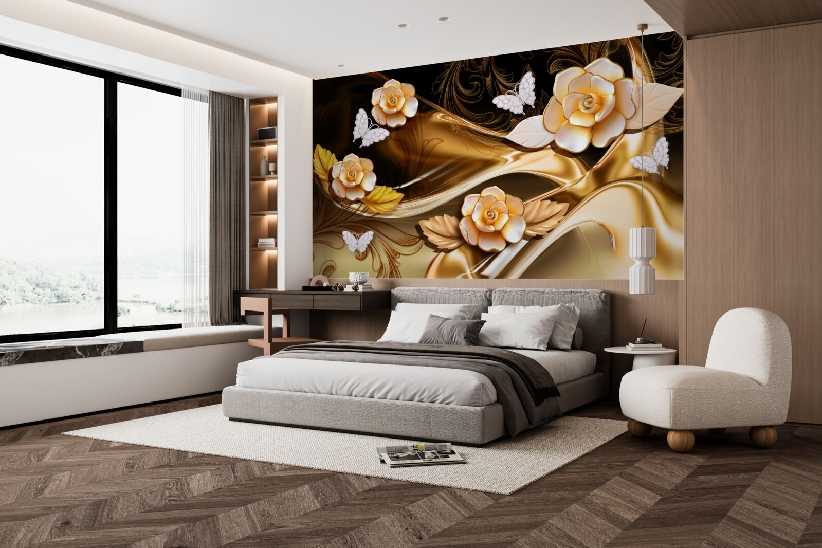 Fototapeta magnolie z kremowymi kwiatami na delikatnych gałązkach