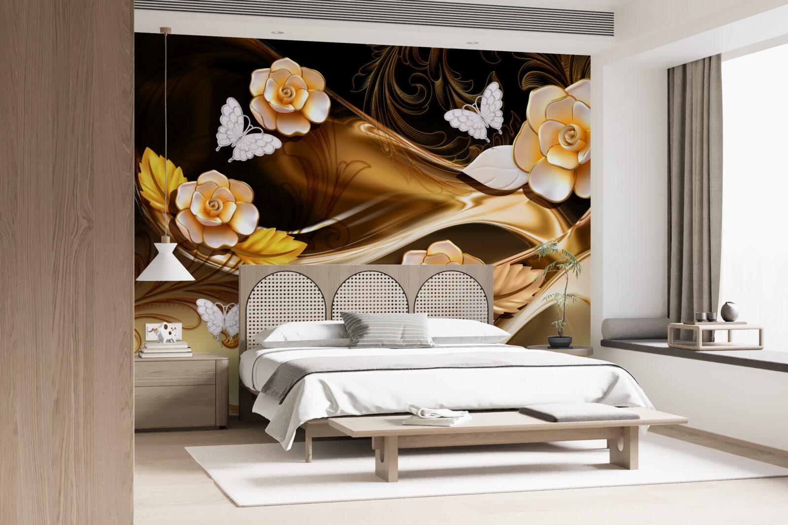 Fototapeta magnolie z kremowymi kwiatami na delikatnych gałązkach