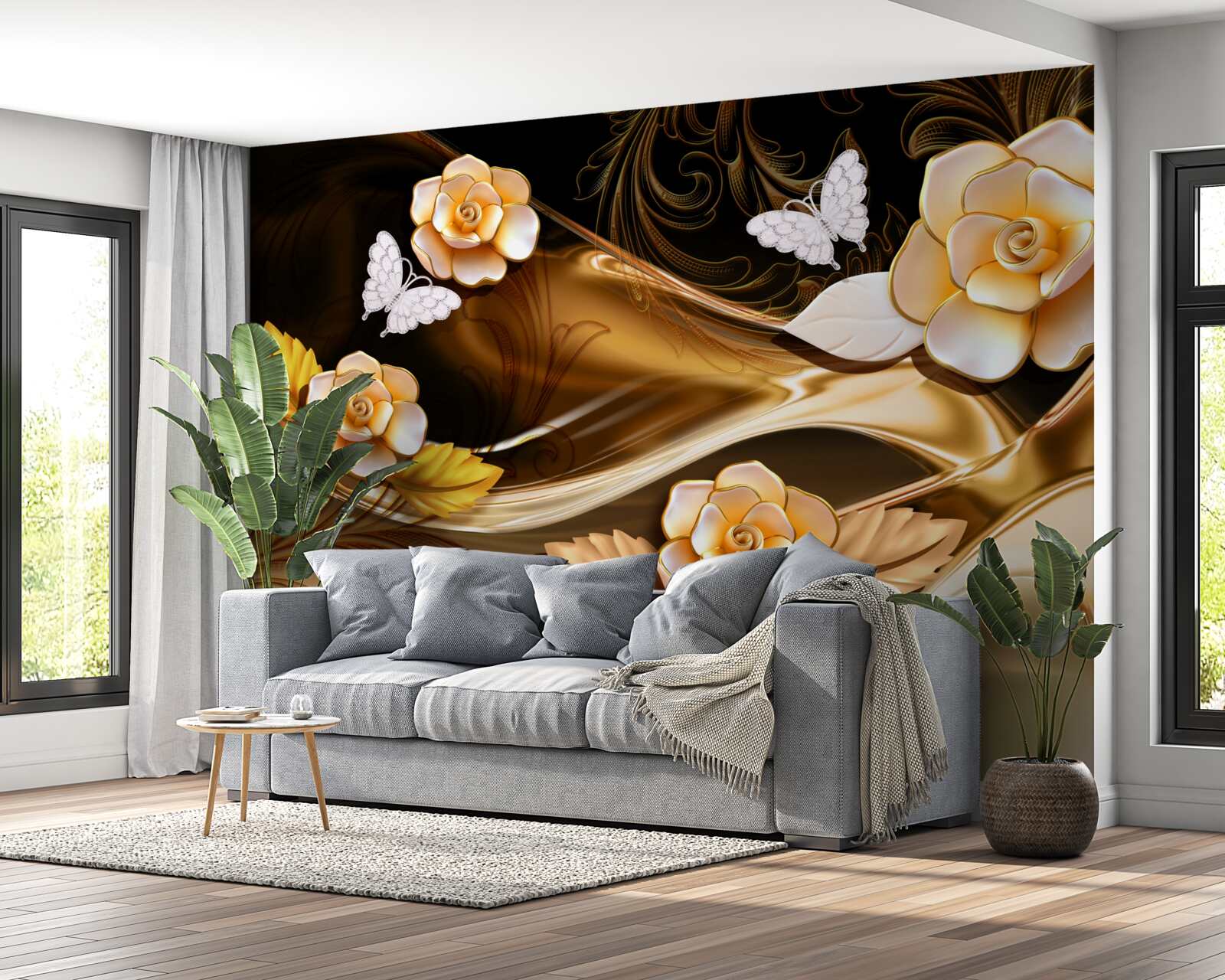 Fototapeta magnolie z kremowymi kwiatami na delikatnych gałązkach