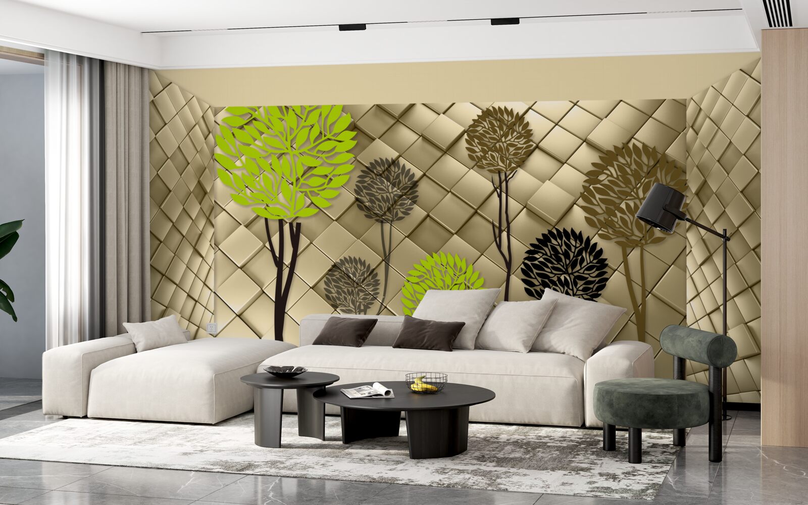 Fototapeta abstrakcje w odcieniach zieleni i brązu umieszczone są na złotej podstawie