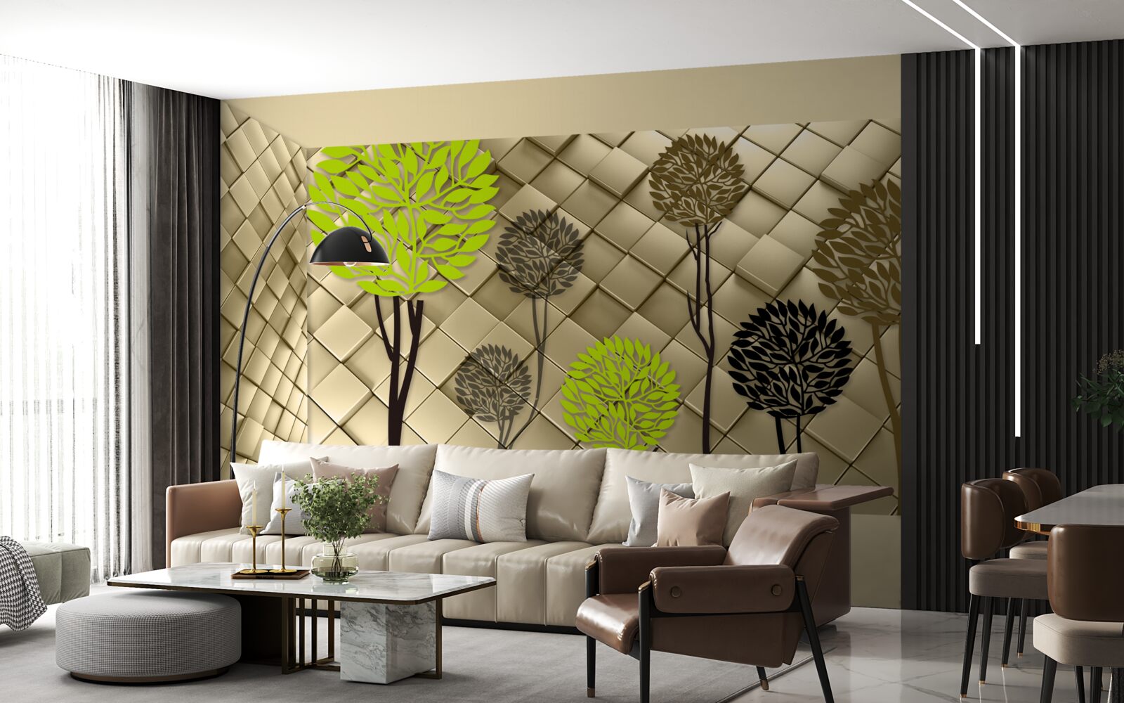 Fototapeta abstrakcje w odcieniach zieleni i brązu umieszczone są na złotej podstawie