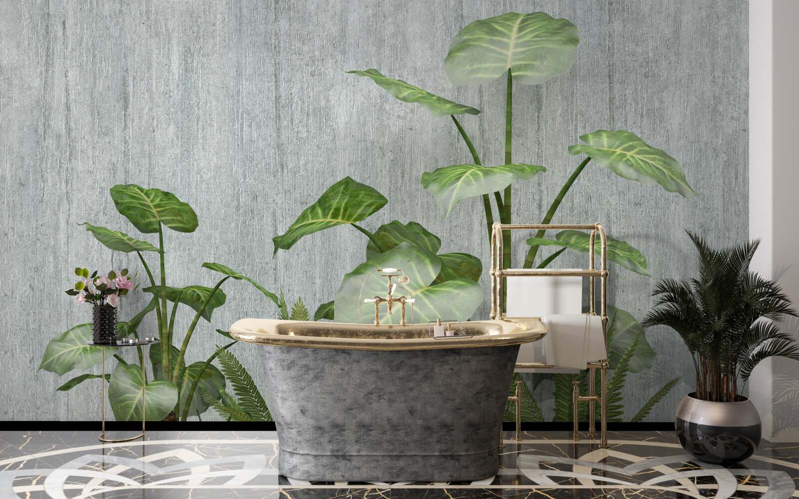 Fototapeta potężny krzew monstera na srebrnym tle