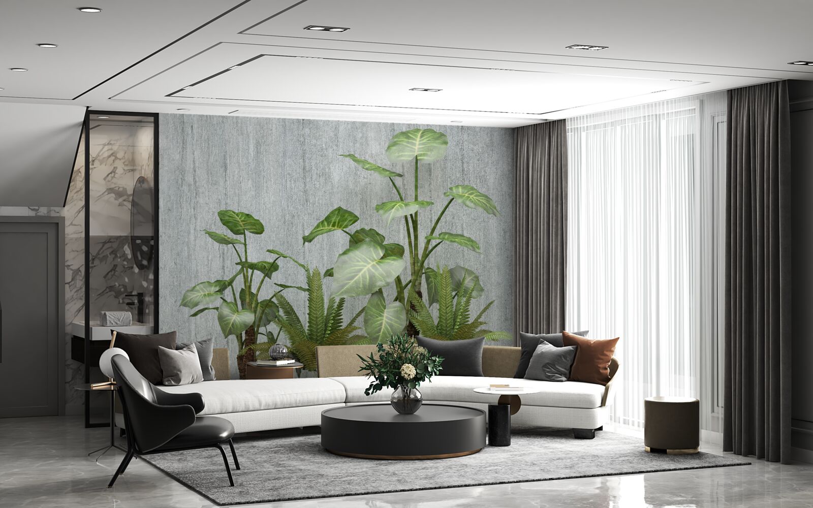 Fototapeta potężny krzew monstera na srebrnym tle