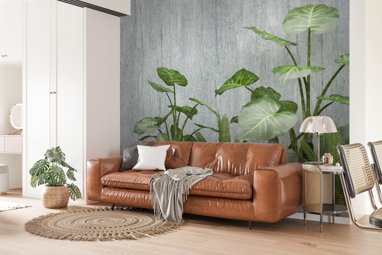 Fototapeta potężny krzew monstera na srebrnym tle