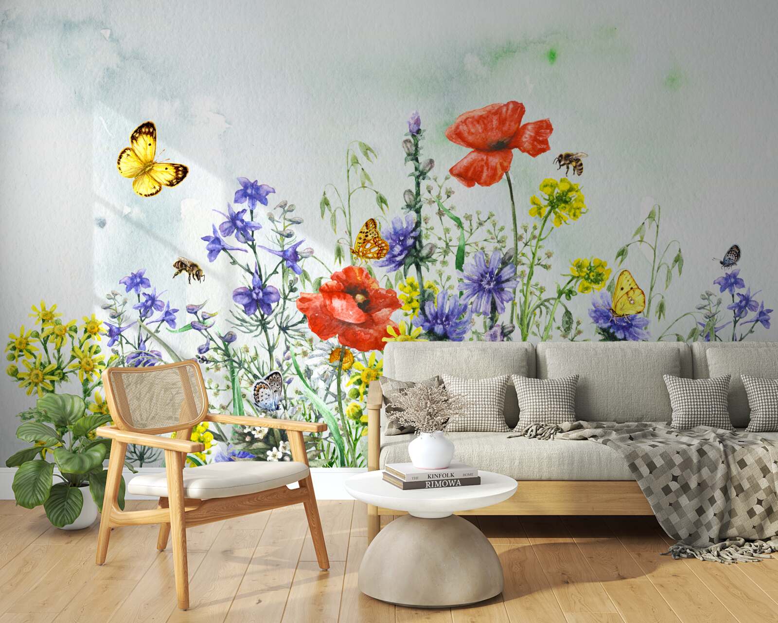 Fototapeta spektakularne motyle i kwiaty łąkowe latem