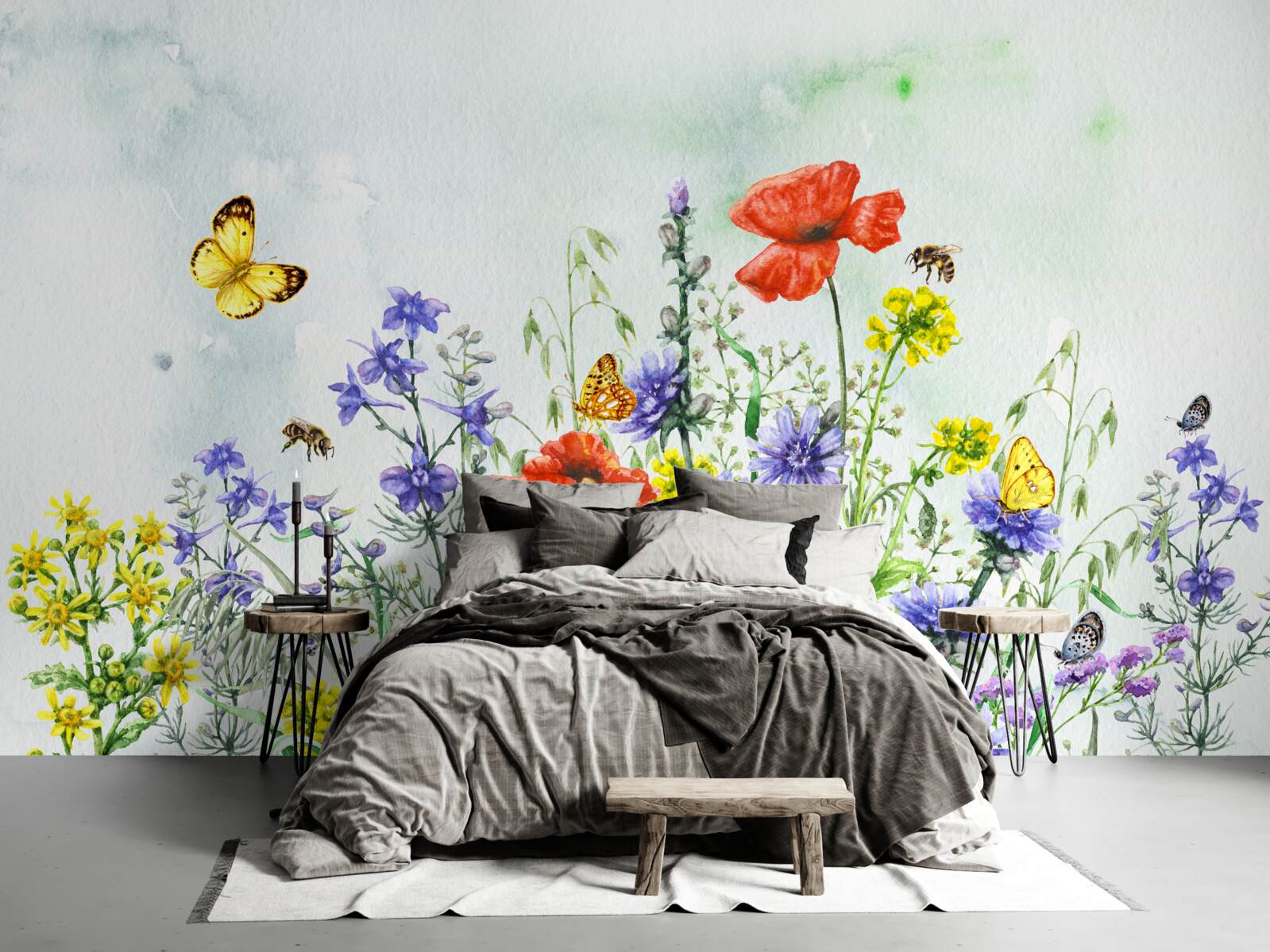 Fototapeta spektakularne motyle i kwiaty łąkowe latem