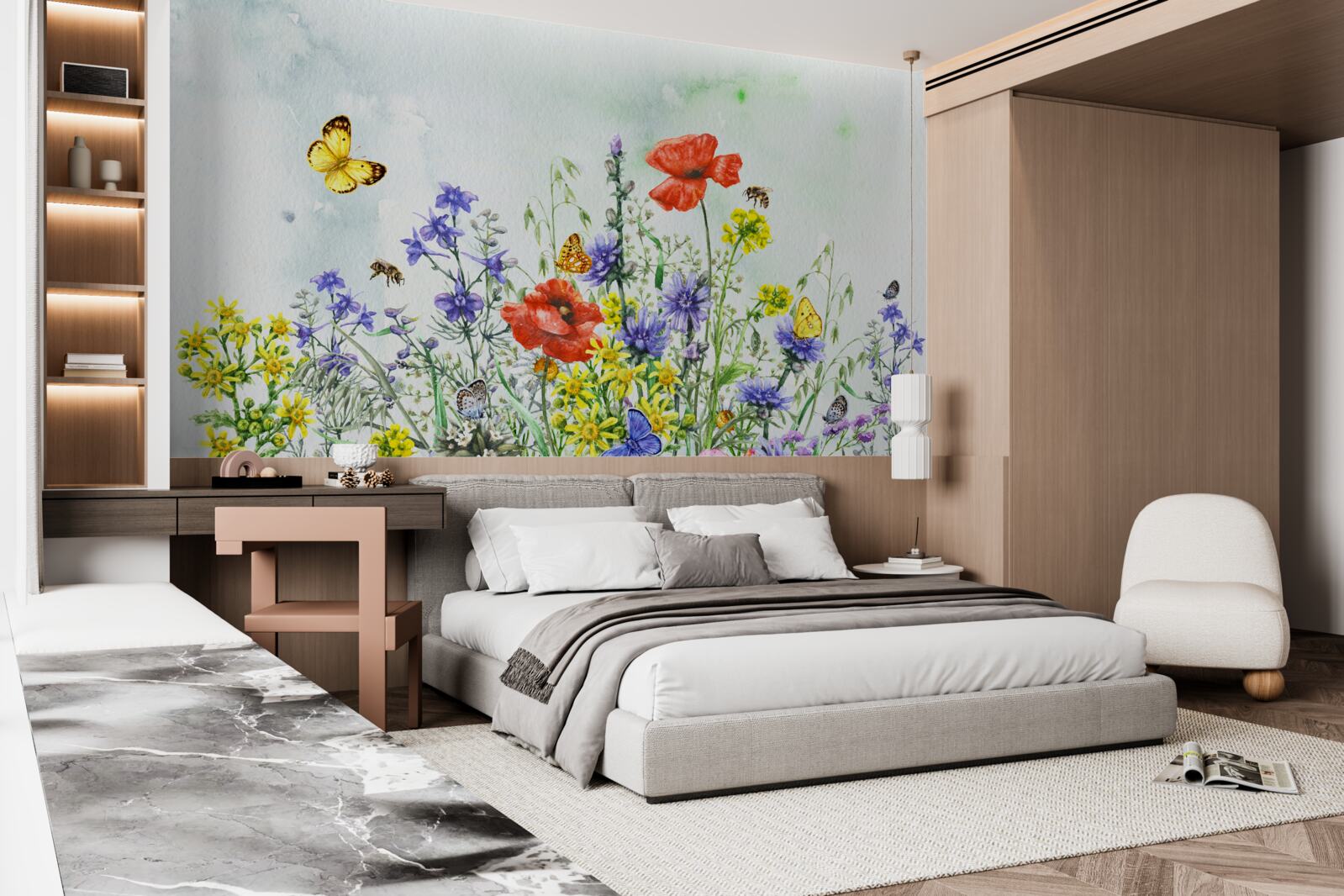 Fototapeta spektakularne motyle i kwiaty łąkowe latem
