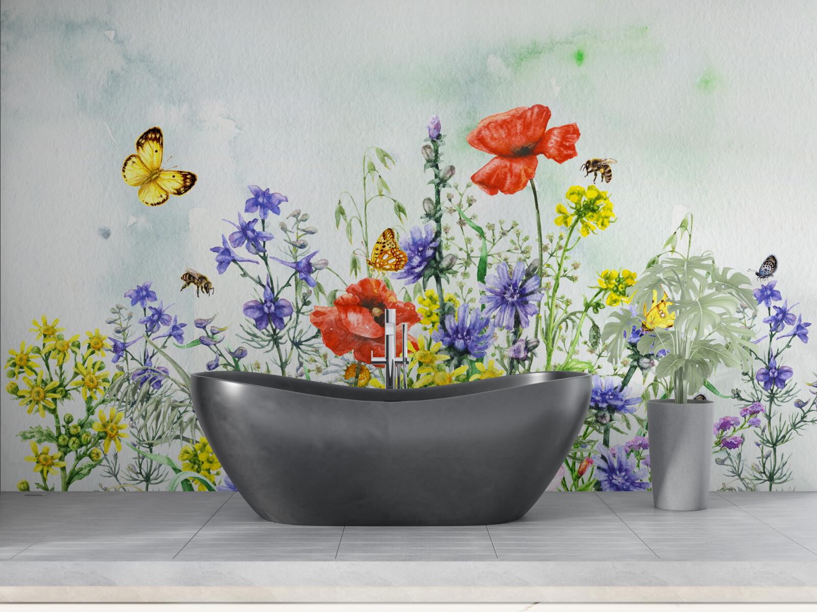 Fototapeta spektakularne motyle i kwiaty łąkowe latem