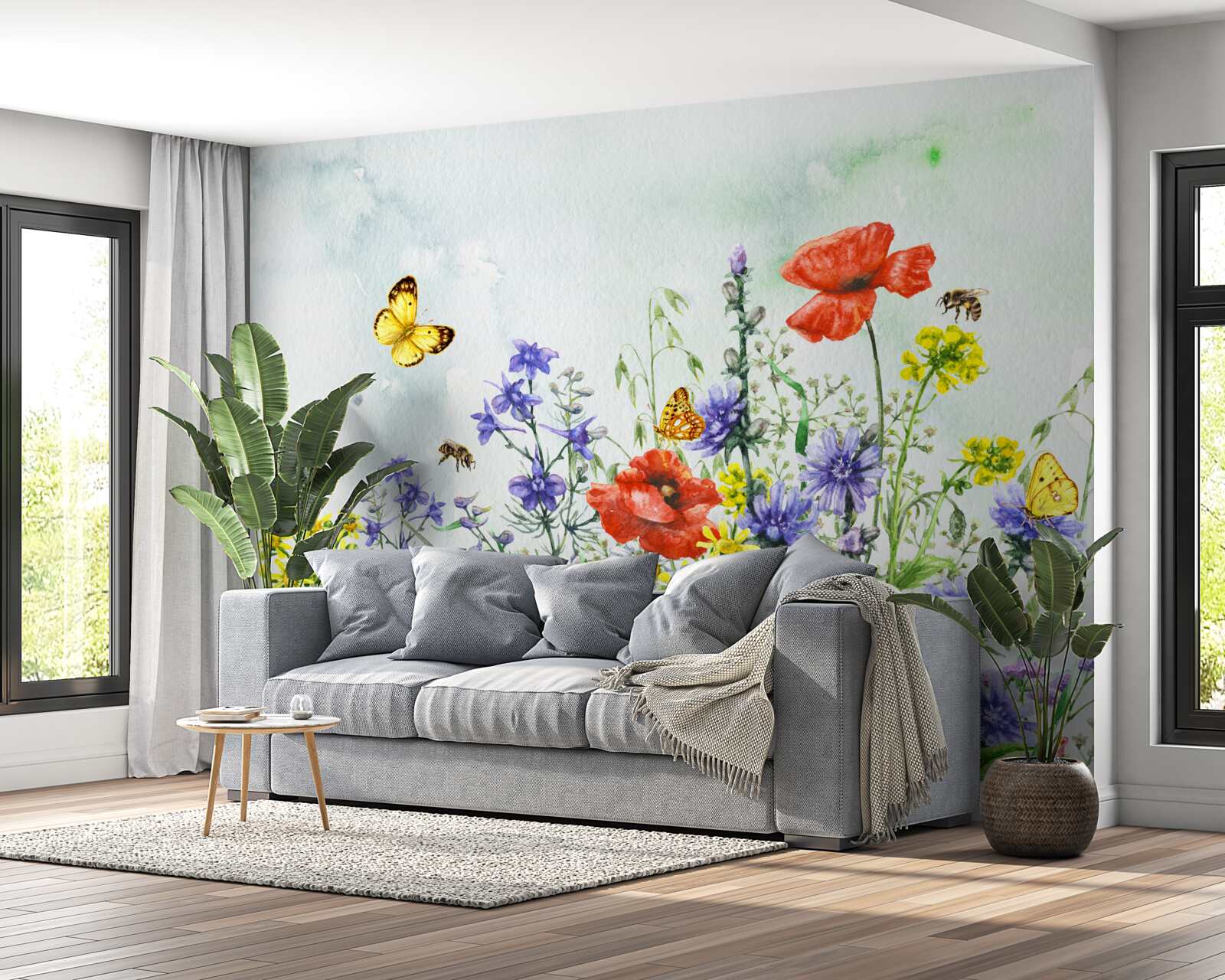 Fototapeta spektakularne motyle i kwiaty łąkowe latem