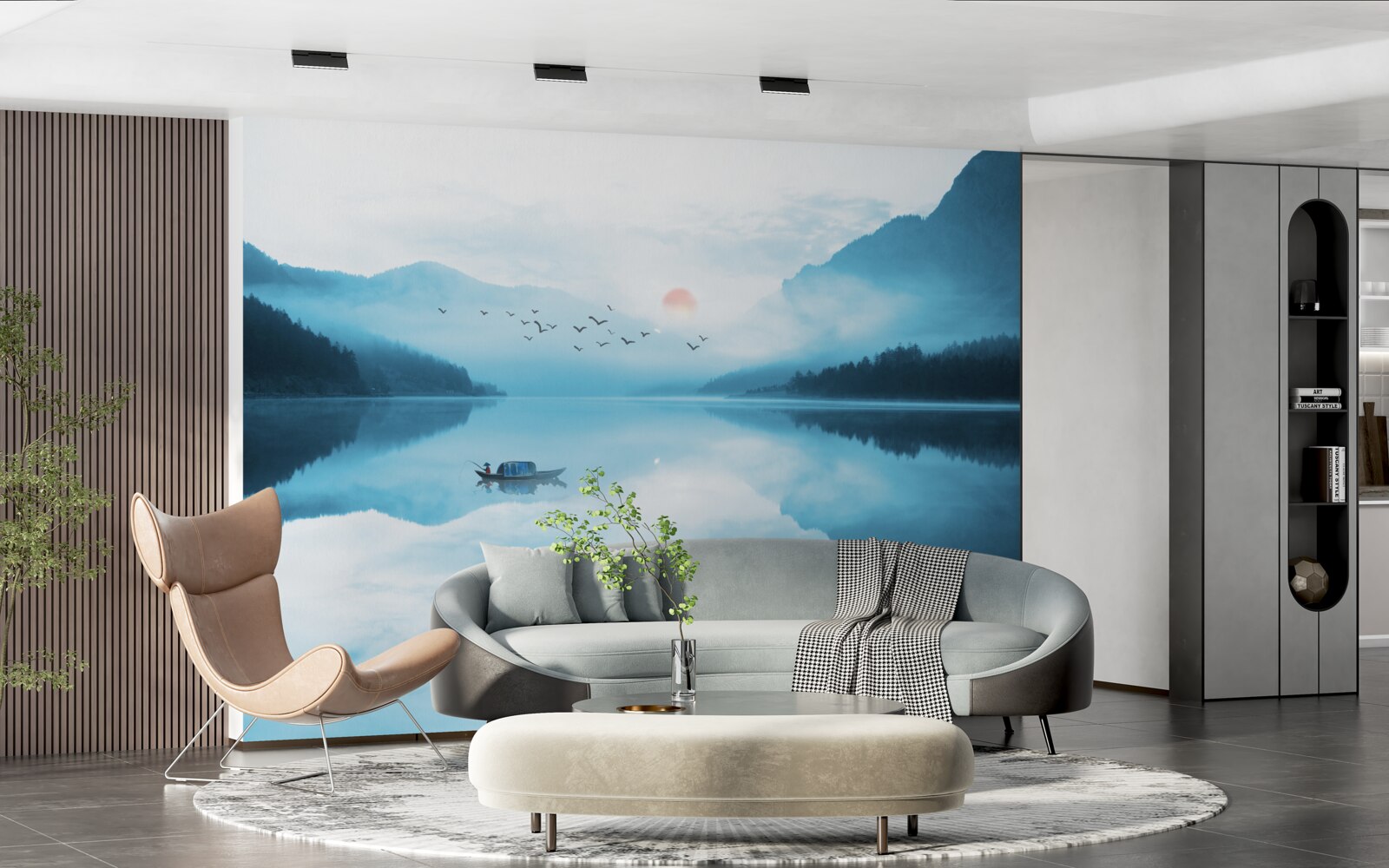 Fototapeta o zachodzie słońca rybak jest na głębokiej wodzie