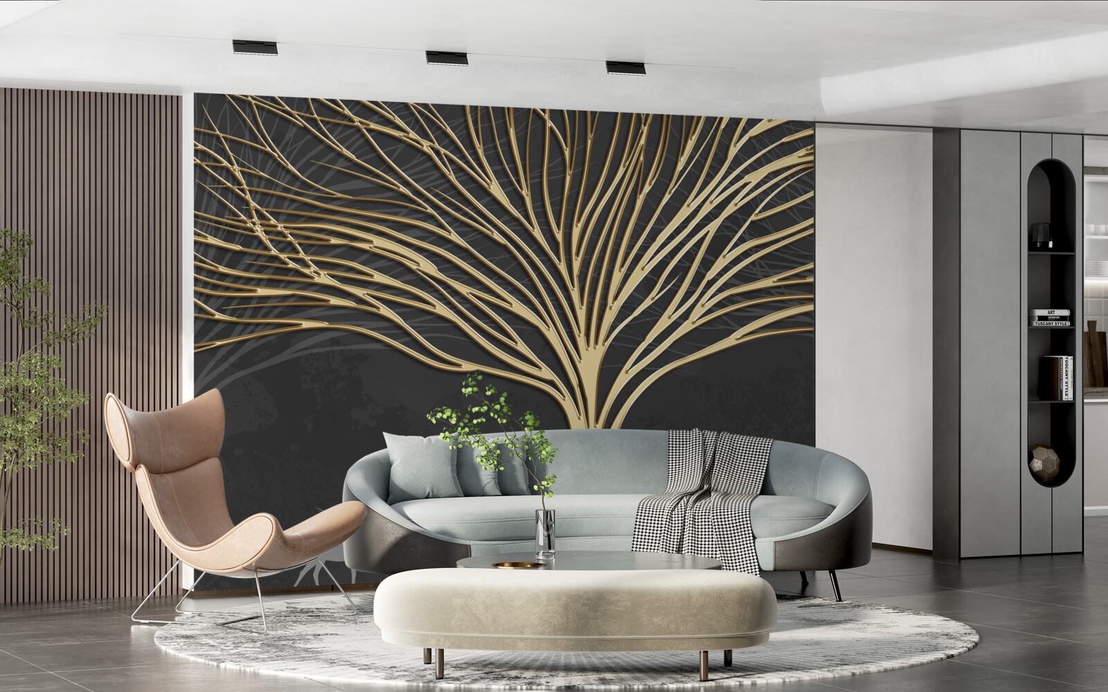 Fototapeta stado jeleni i złote drzewo