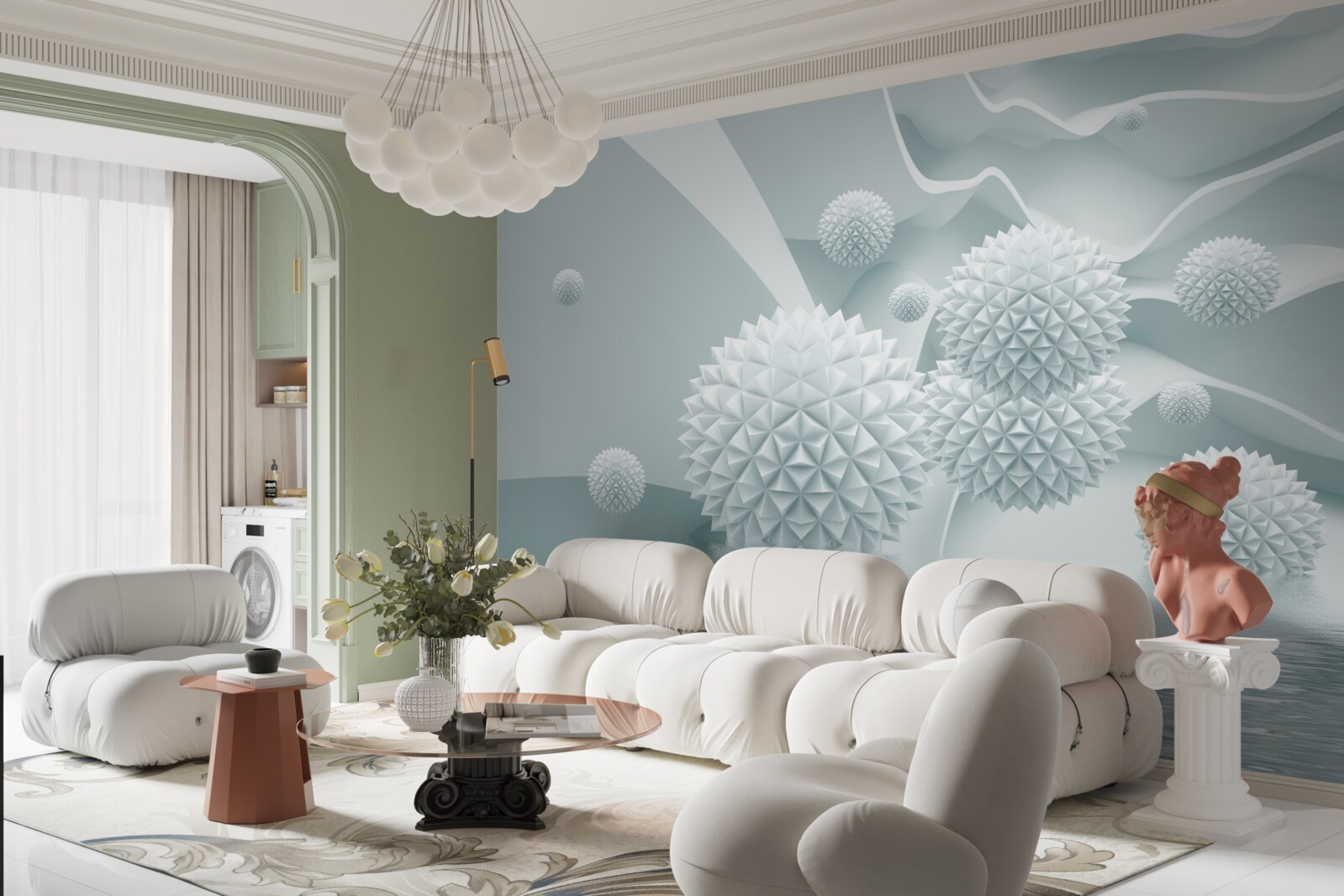 Fototapeta kule są białe i ostre, unoszą się w stanie nieważkości